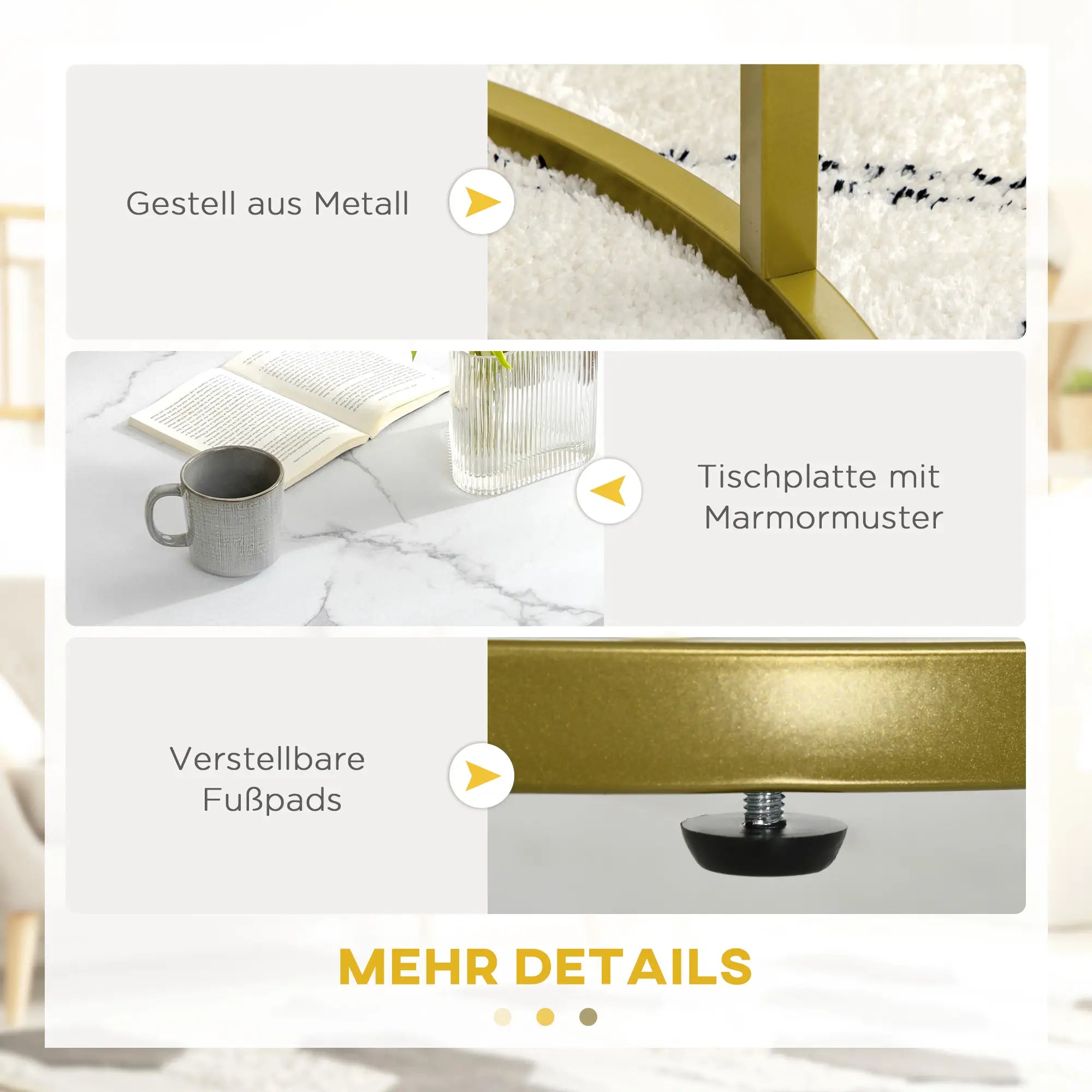 HOMCOM Beistelltisch-Set, 2 Satztische, Ø74 & Ø59 cm, Marmoroptik, Rahmen in Gold