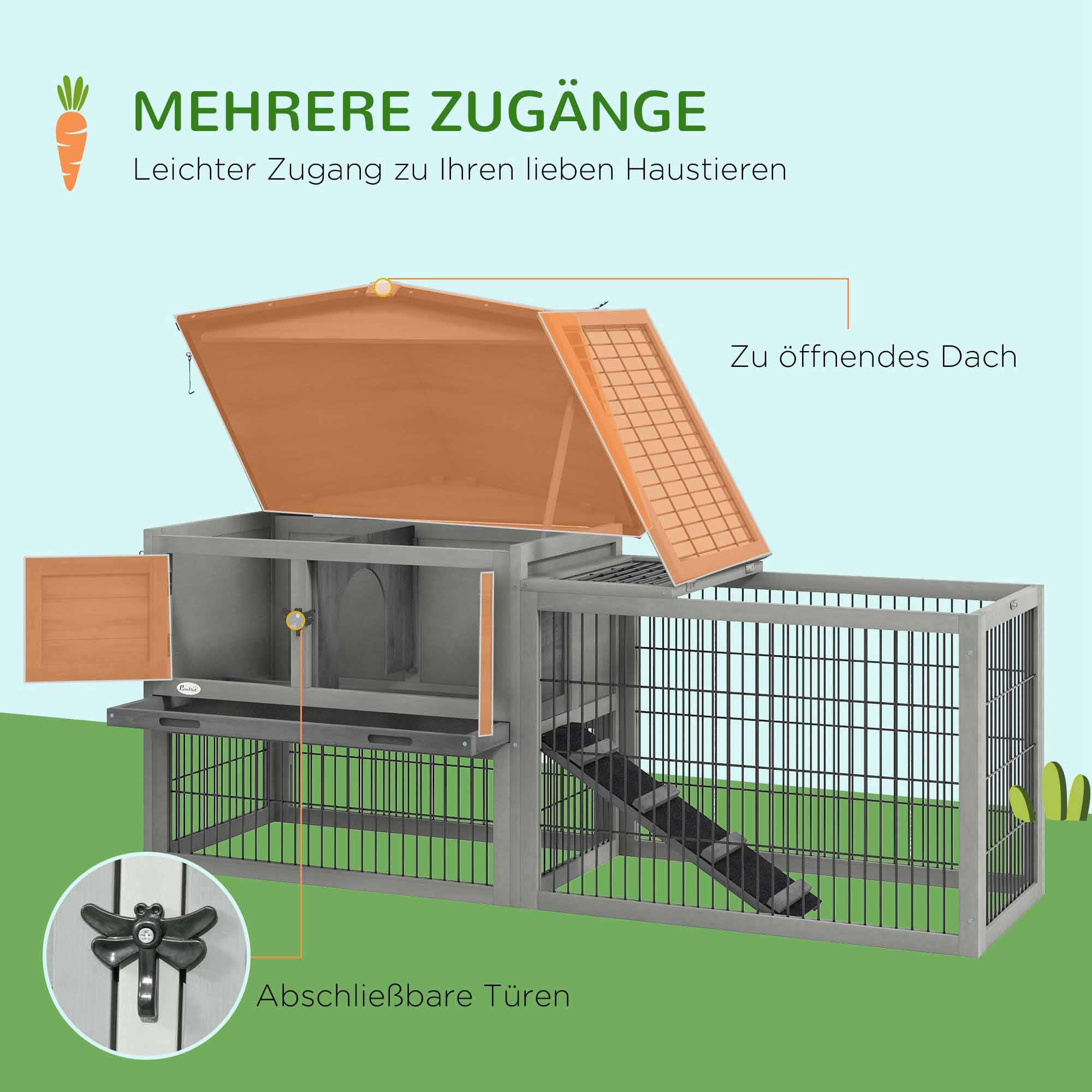PawHut Kleintierstall kleintierkäfig mit Freigehege Meerschweinchenstall Freilaufgehege Grau