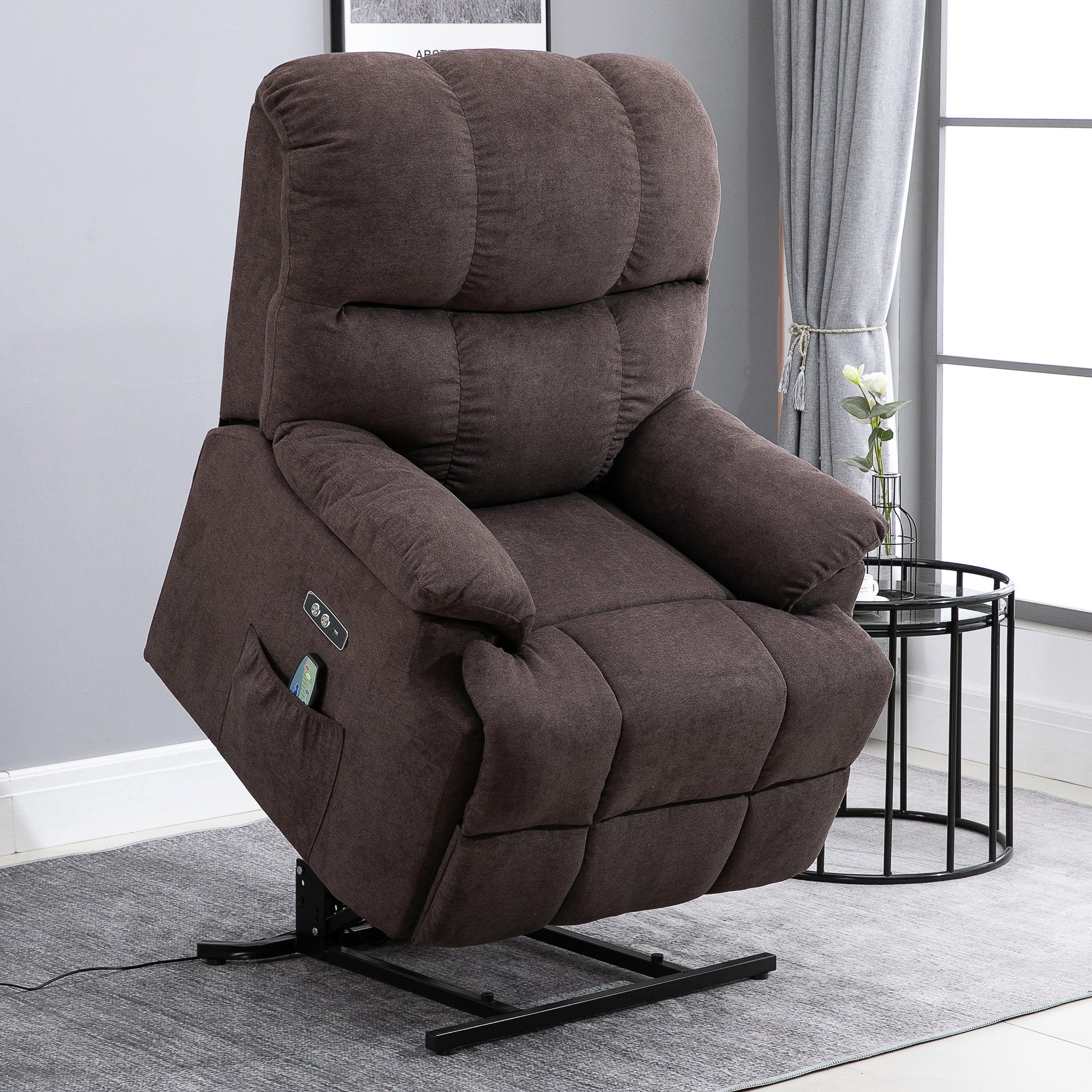 HOMCOM Massagesessel mit Aufstehhilfe, Relaxsessel mit Aufstehhilfe, inkl. Fernbedienung, USB-Schnittstelle, Braun
