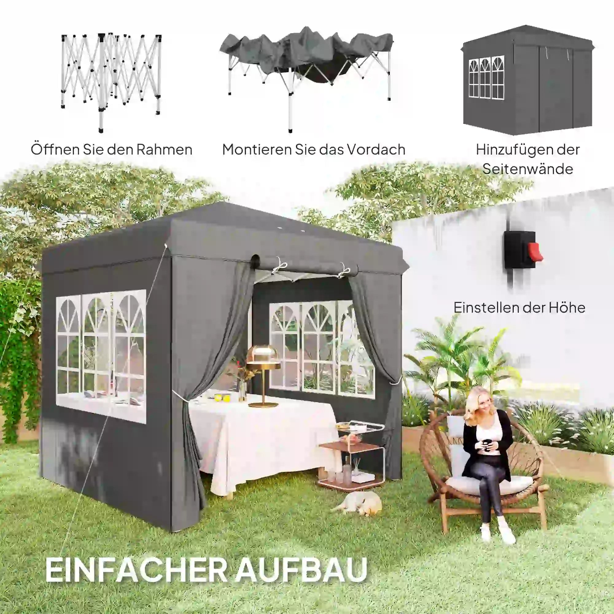 Outsunny Faltpavillon 2,5x2,5?m UV-Schutz 50+ mit Seitenteilen