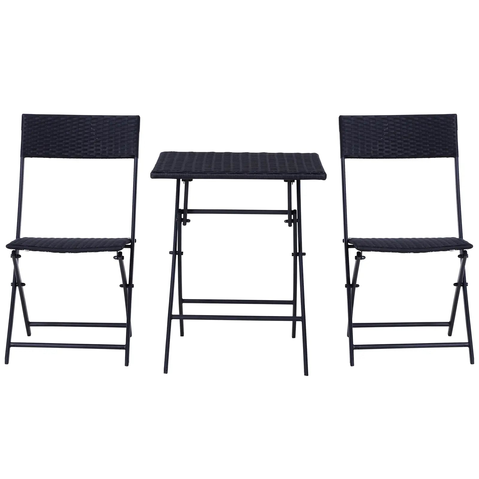 Outsunny Polyrattan Bistroset für 2 Personen Sitzgruppe Rattan Gartenmöbel Set Garnitur Schwarz