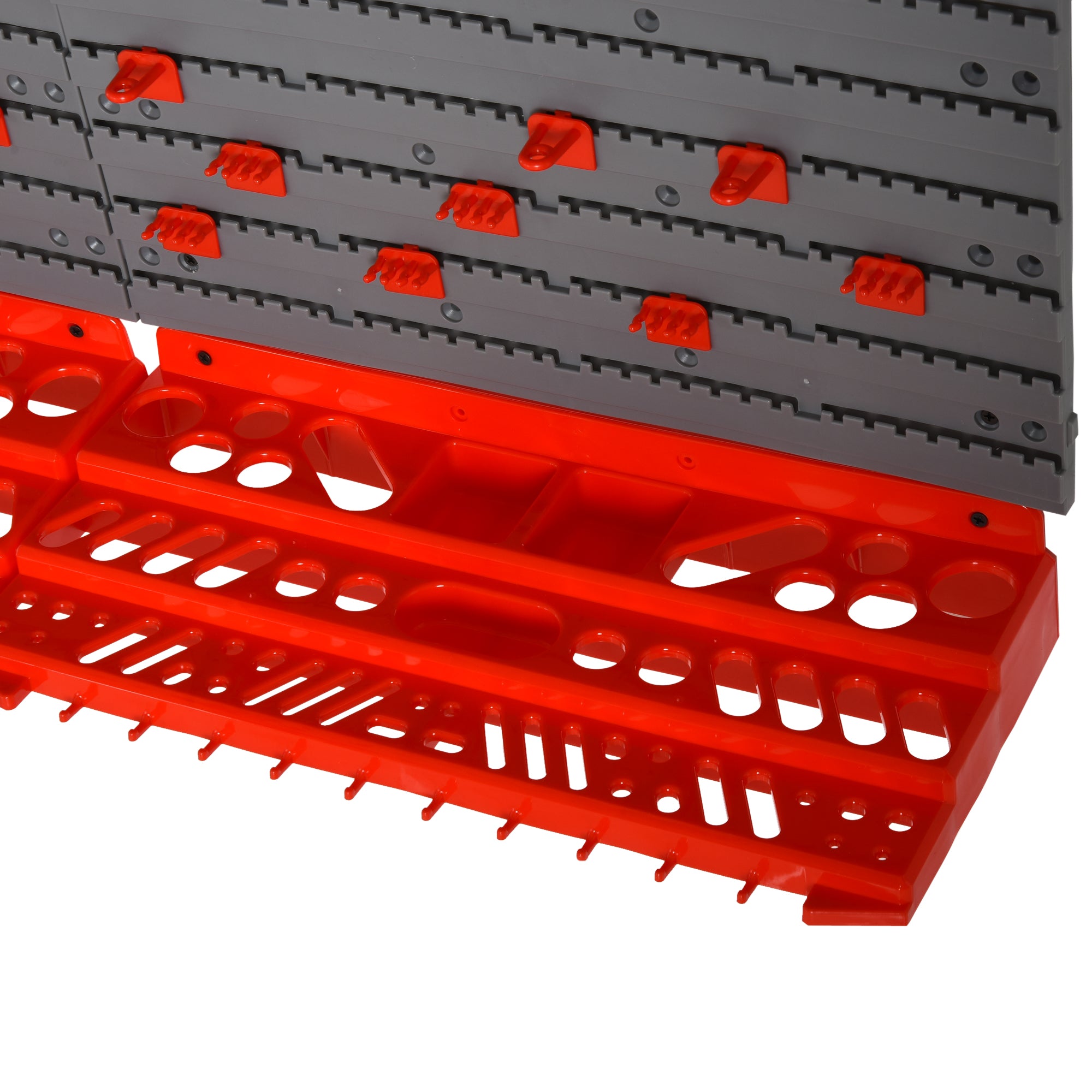 DURHAND Werkzeuglochwand Wandregal 54 tlg Werkzeughalter Werkzeugwand für Werkstatt Sichtlagerkästen Hakenset PP Grau+Rot 95,5 x 23 x 53,5 cm