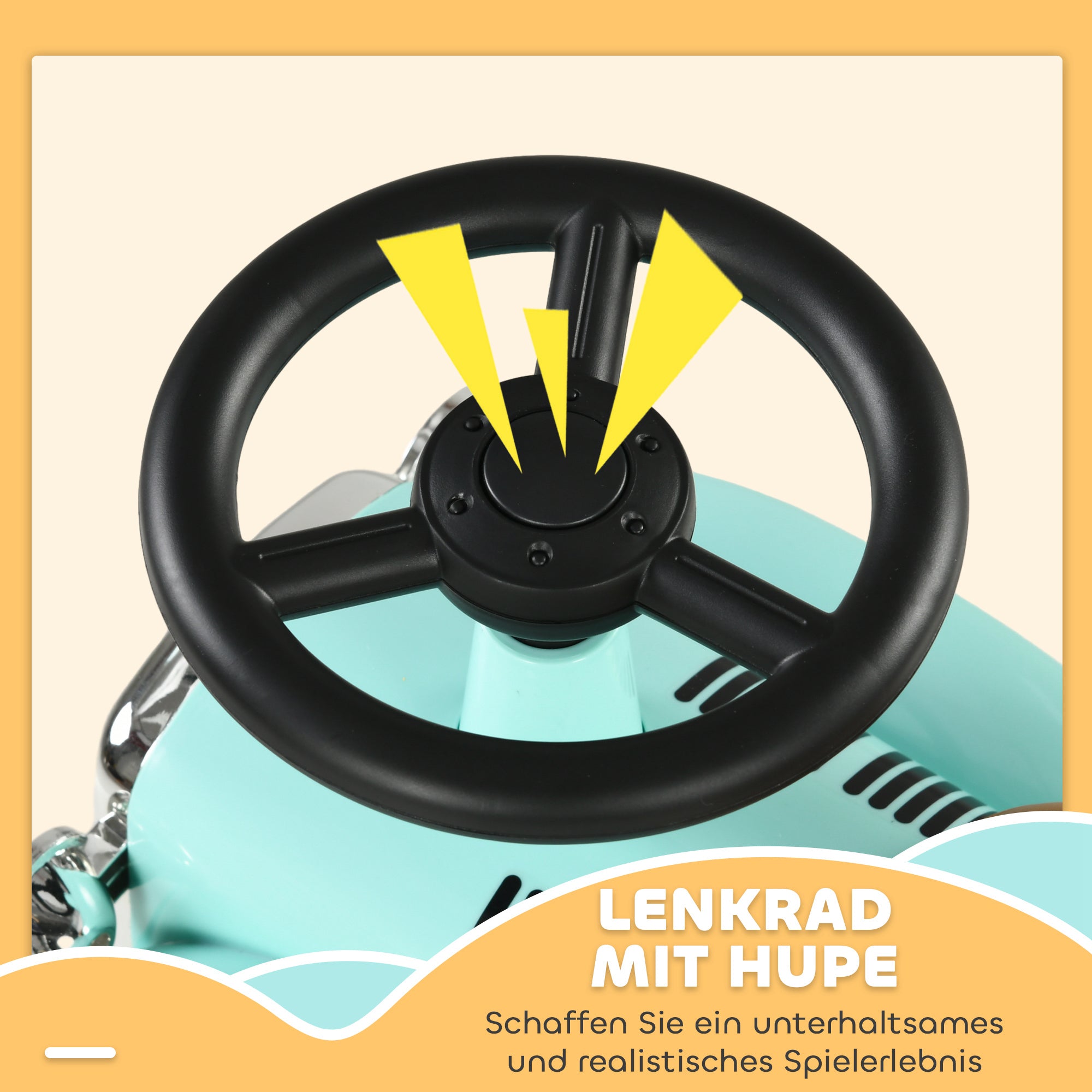 AIYAPLAY Kinder Rutschauto, Vintage-Design, versteckter Stauraum, Kippschutz, Hupe, 12-36 Monate, Grün