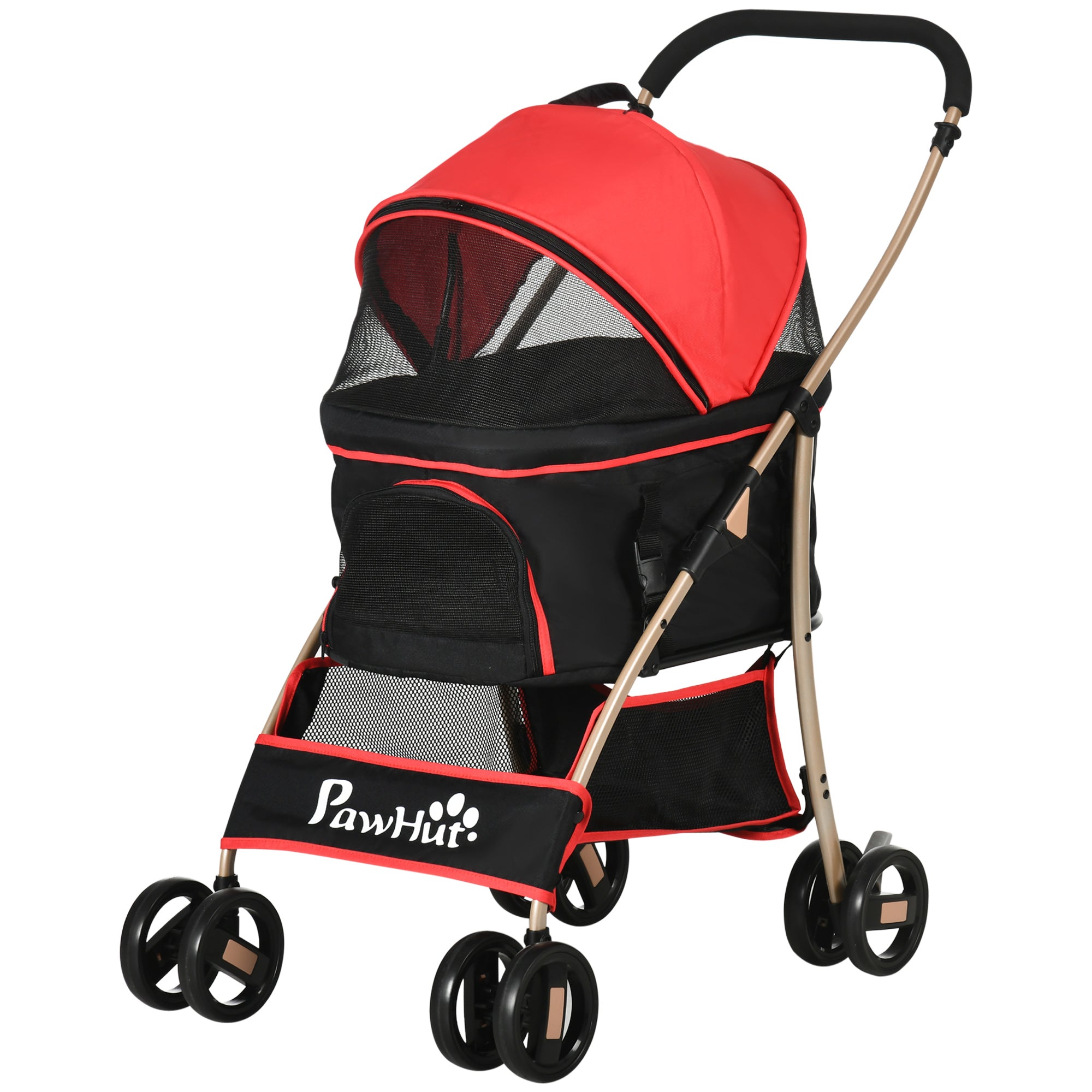 PawHut 2-in-1 Hundebuggy Tragtasche Autositz bis 10kg klappbar Bodenkorb 82 cm x 49,5 cm x 98 cm Rot