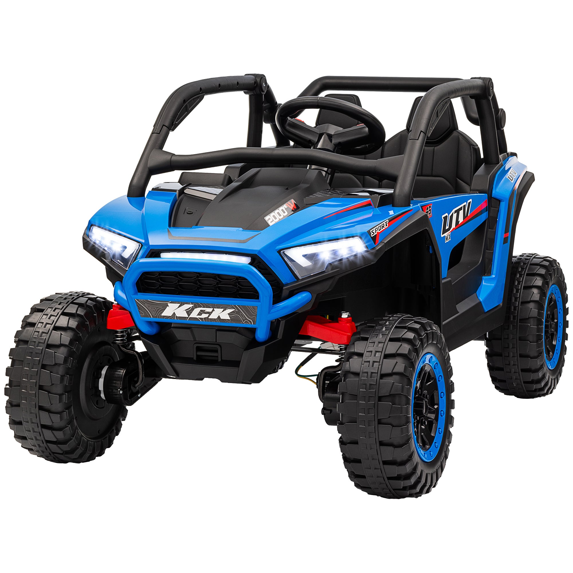 AIYAPLAY Kinderauto Elektro-UTV, 5-7 km/h, 2-Sitzer, Fernbedienung, Musik, Lichter, 1h Fahrtdauer, Blau