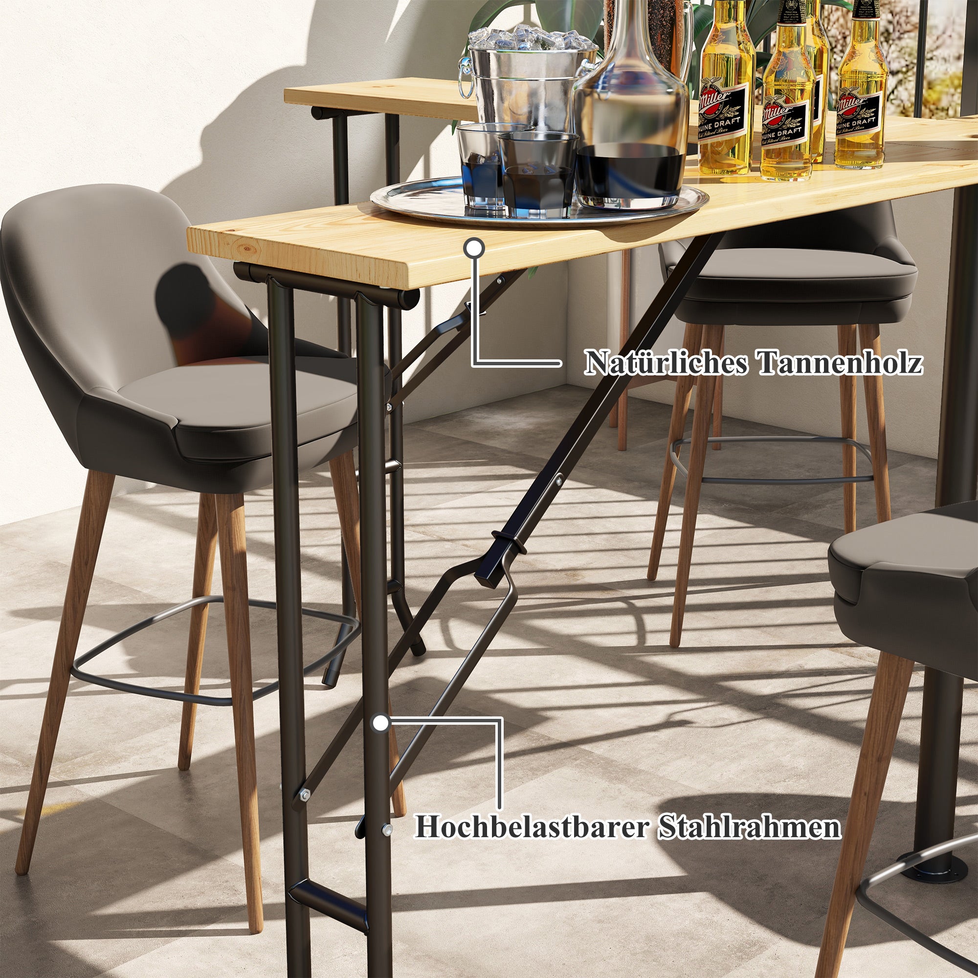 Outsunny Picknicktisch, Outdoor Klapptisch, bis 20 Personen, wetterfest, Metall, Tannenholz, 2,4x2,4x1m, Natur/Schwarz