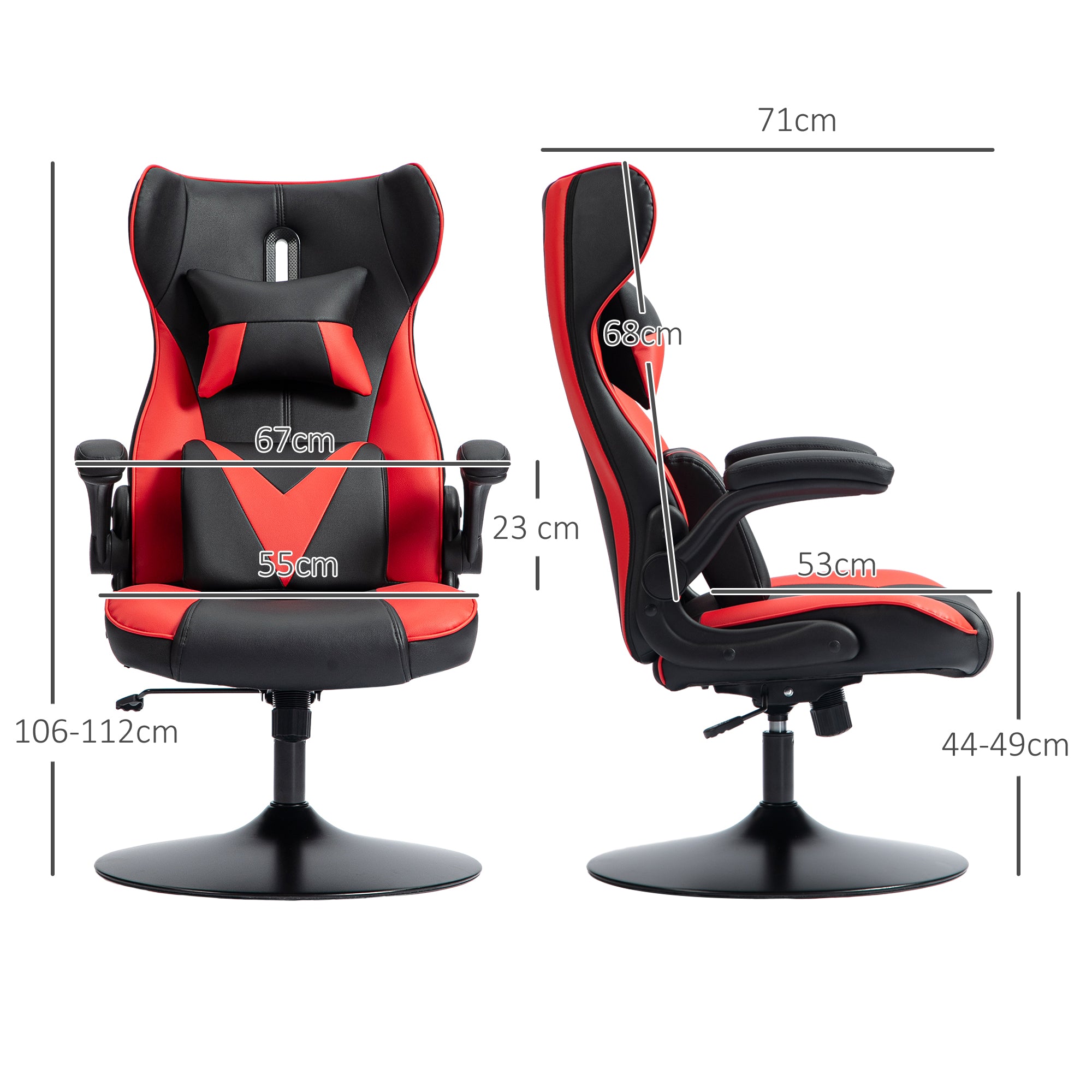 Vinsetto Gaming-Stuhl mit Schaukelfunktion, Drehstuhl, höhenverstellbar, gepolsterter Sitz, Metall, 67 x 71 x 112 cm, Rot