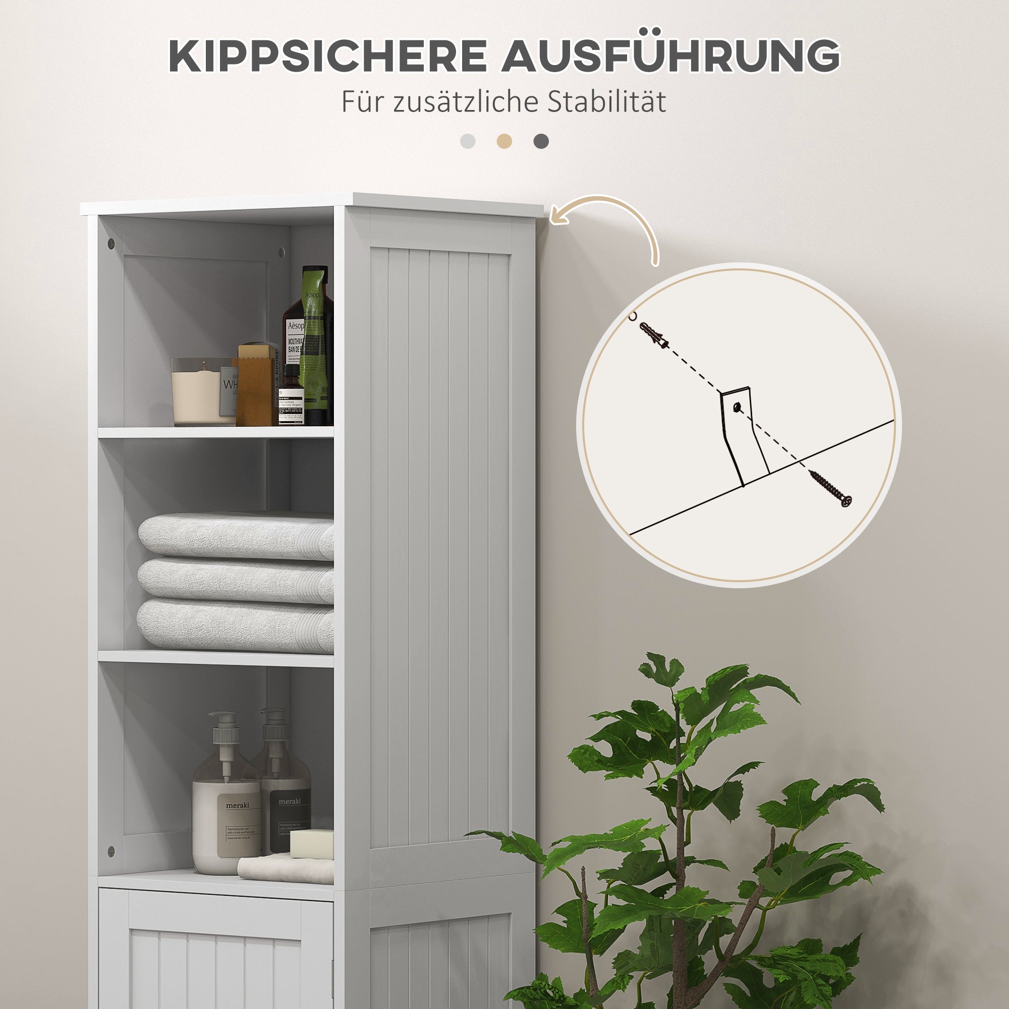 HOMCOM Badezimmerschrank Badschrank Toilettenschrank, 40 cm x 38 cm x 160 cm, Weiß