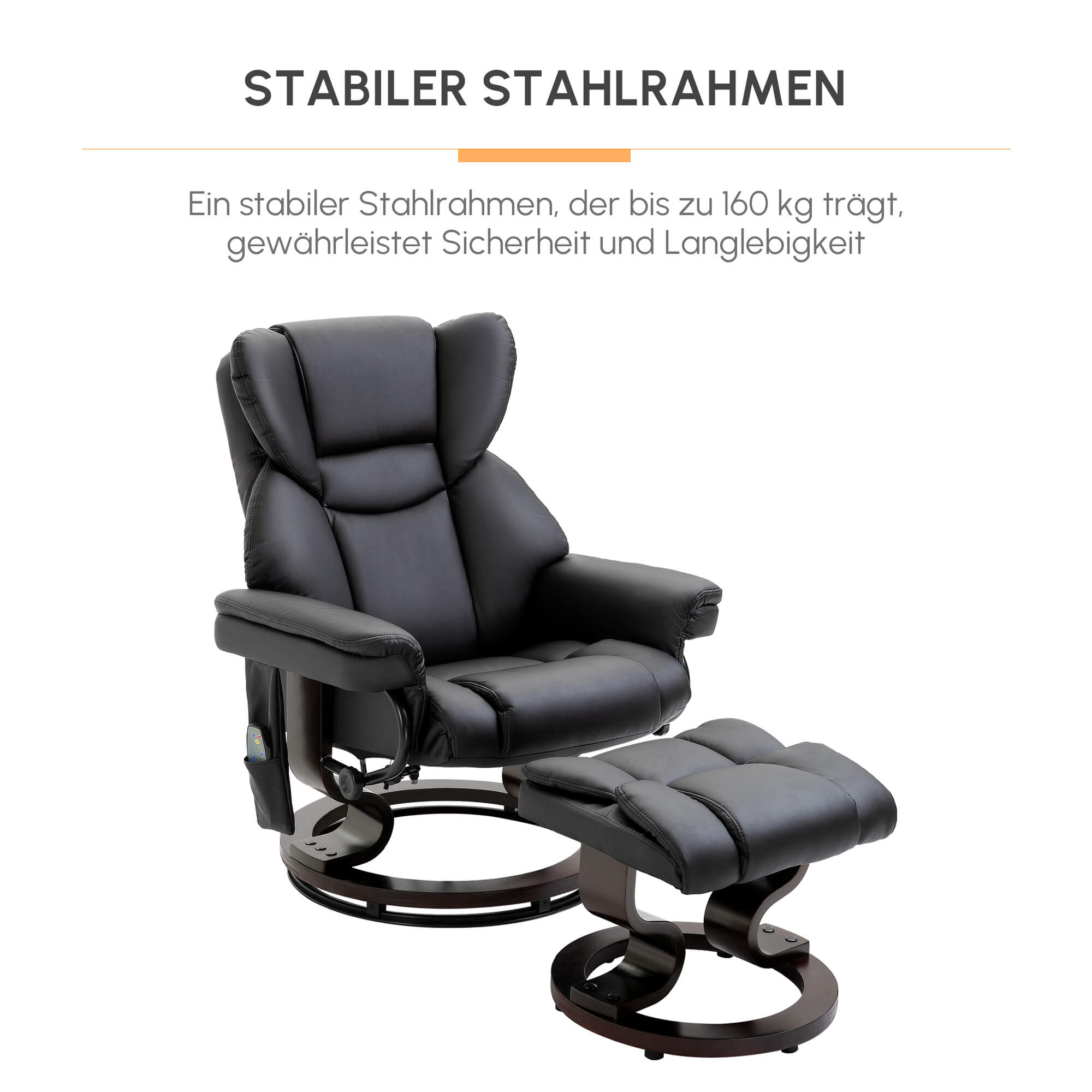 HOMCOM Relaxsessel mit Massagefunktion Fußhocker Liegefunktion Kunstleder 79 x 82 x 101 cm