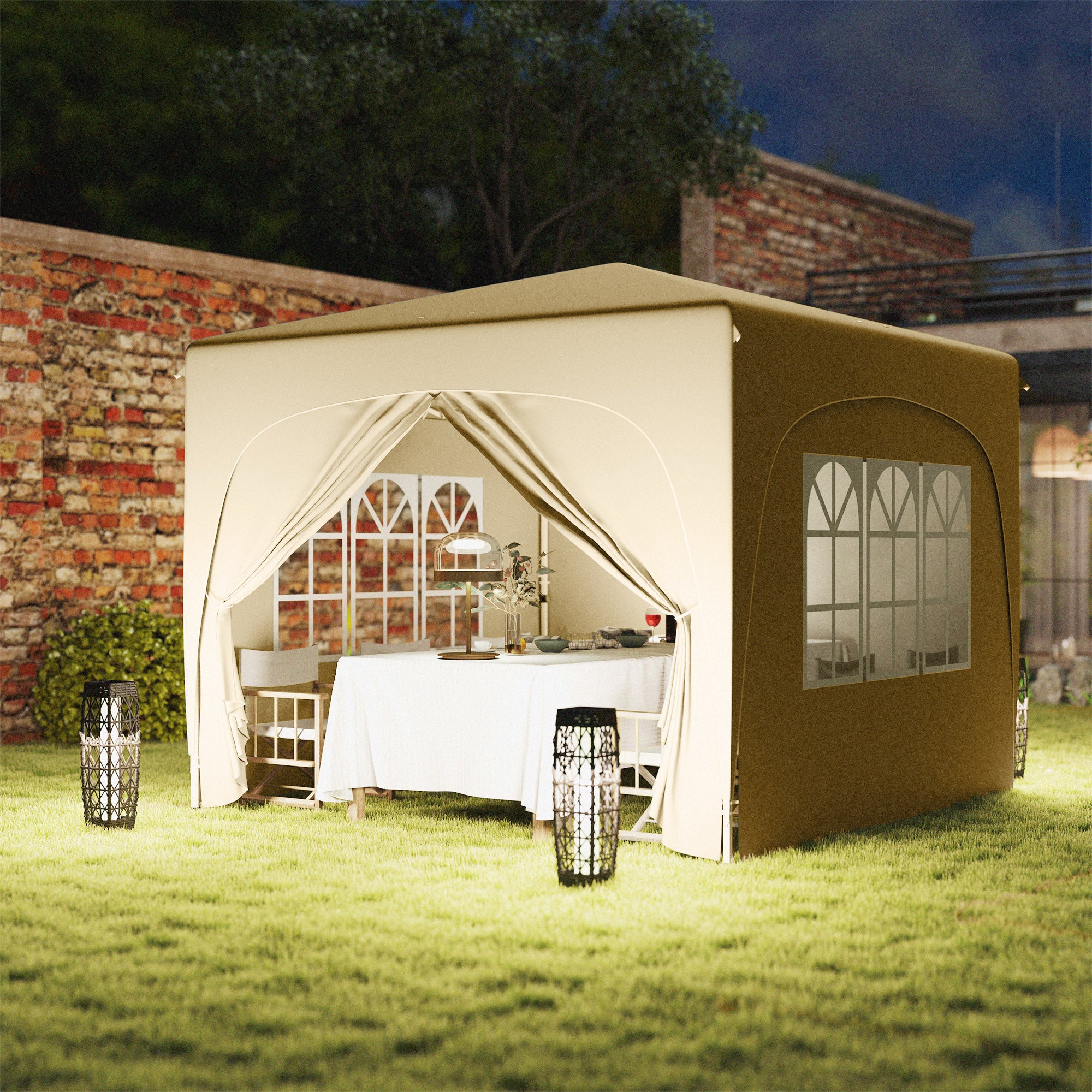 Outsunny 3 x 3 m Pavillon, Pop-up Gartenzelt mit Seitenwänden und Tragetasche, UPF50+, höhenverstellbar, Sand