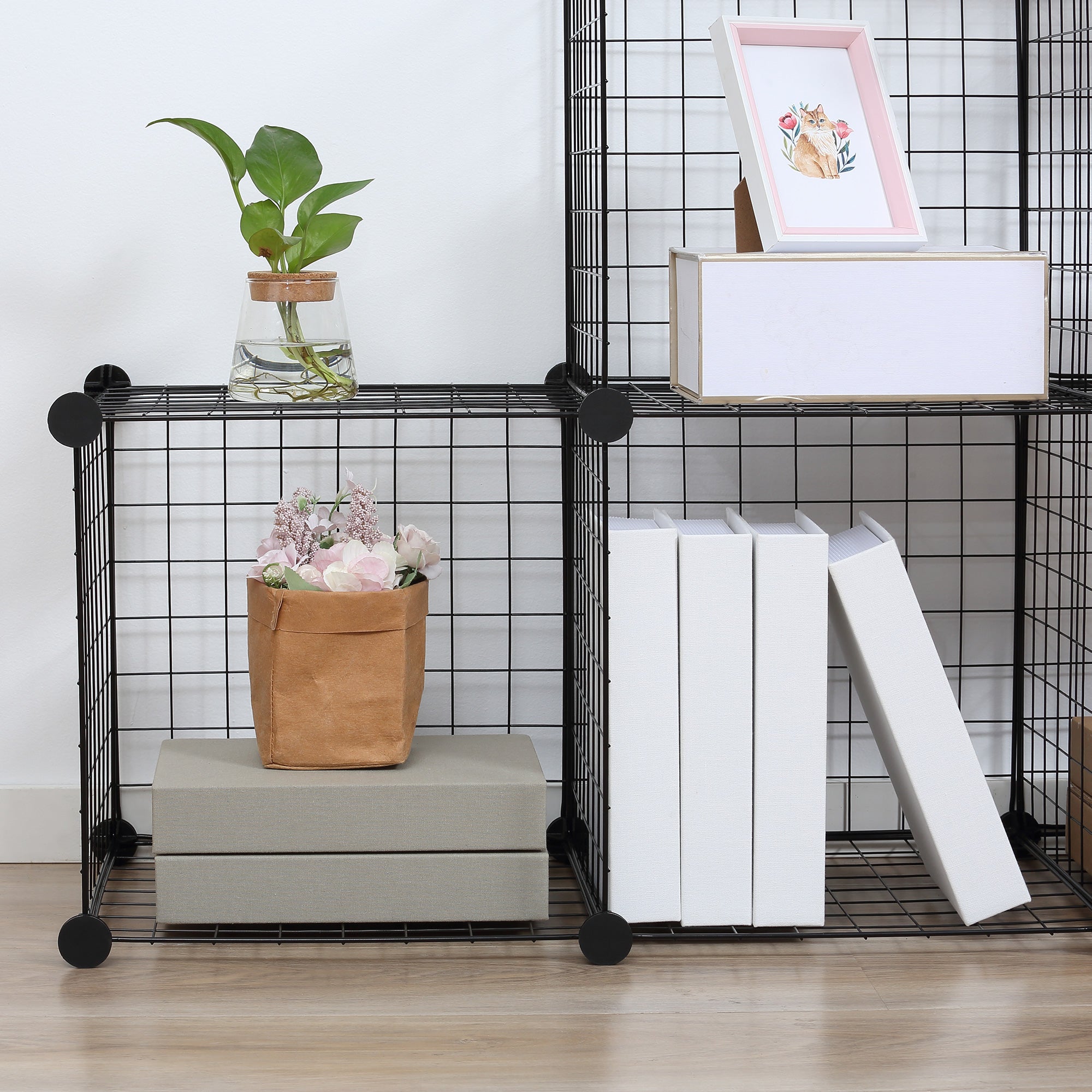 HOMCOM Metallwürfel-Regal, Anpassbarer Würfelschrank für Kleidung, Bücher, Spielzeug, flexibel, 109L x 37B x 109H cm, Schwarz