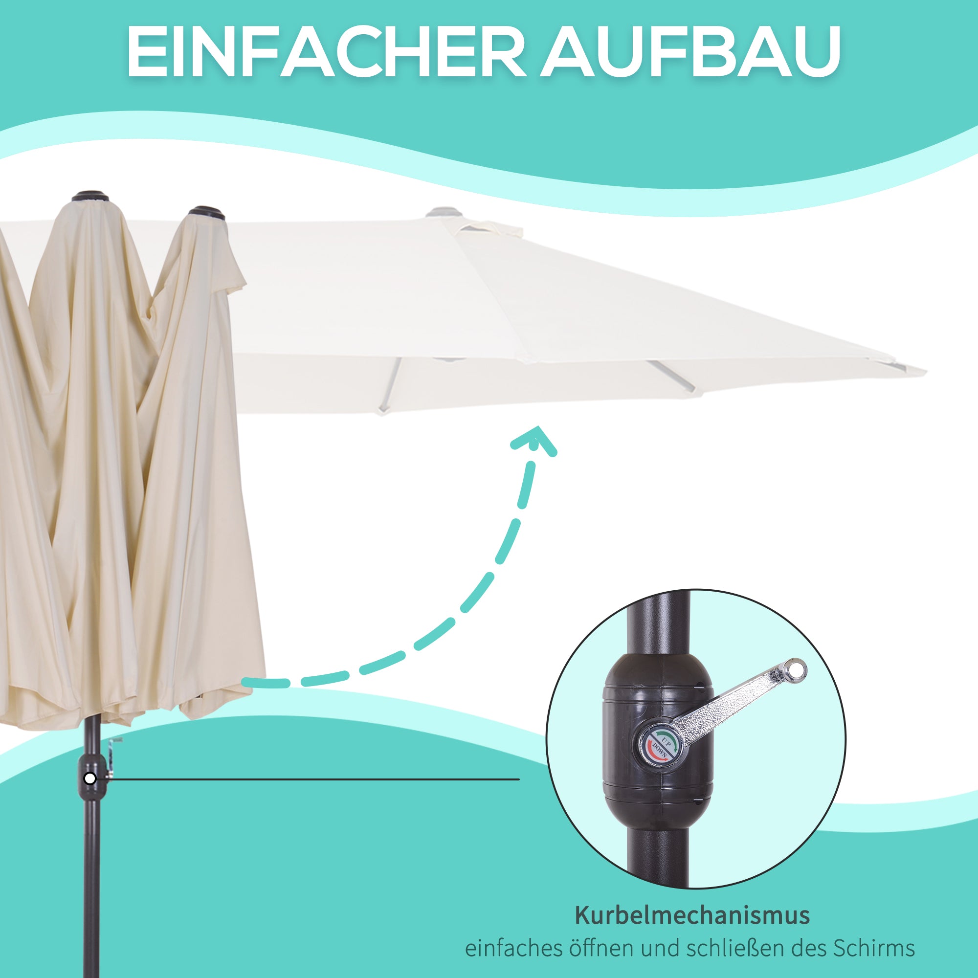 Outsunny XXL Sonnenschirm mit Handkurbel wetterbeständig 455 cm x 270 cm x 240 cm Stahl Polyester Beige