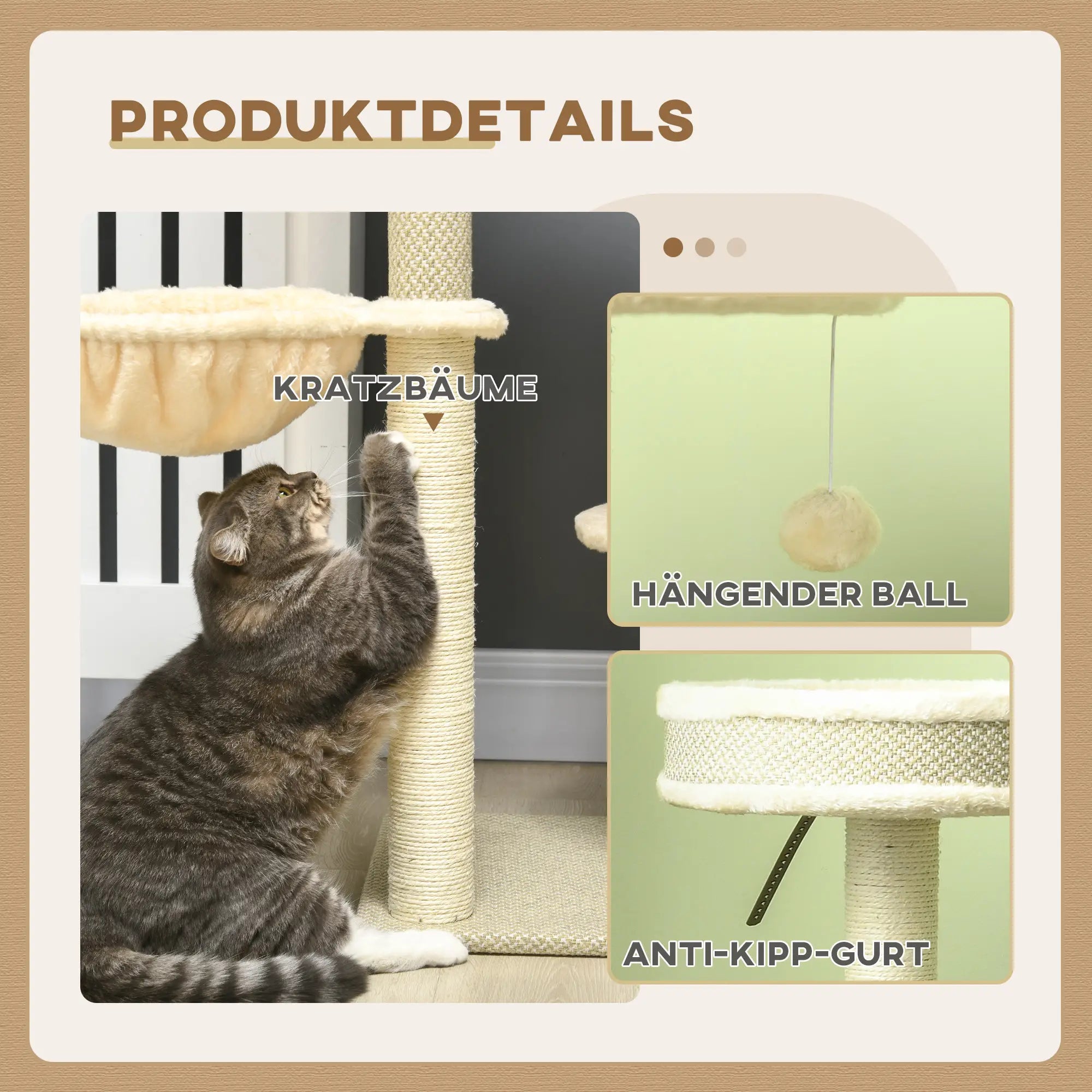 PawHut Kratzbaum 124?cm mit Höhle & Korb Beige