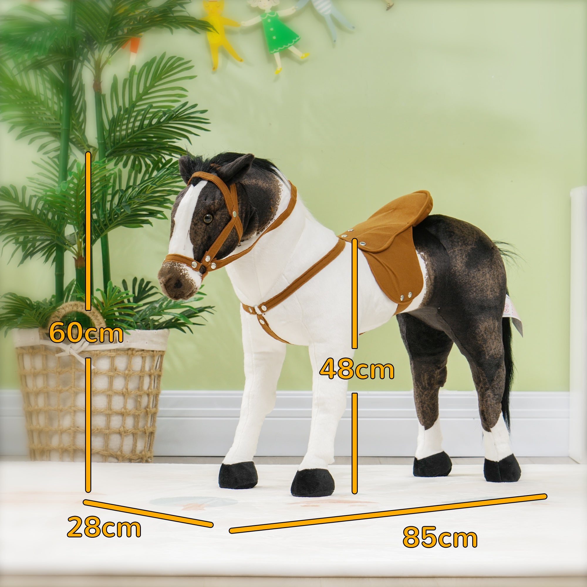 AIYAPLAY Schaukelpferd mit Soundeffekten, weiches Fell, für 3-8 Jahre, 85 x 28 x 60 cm, Braun/Cremeweiß