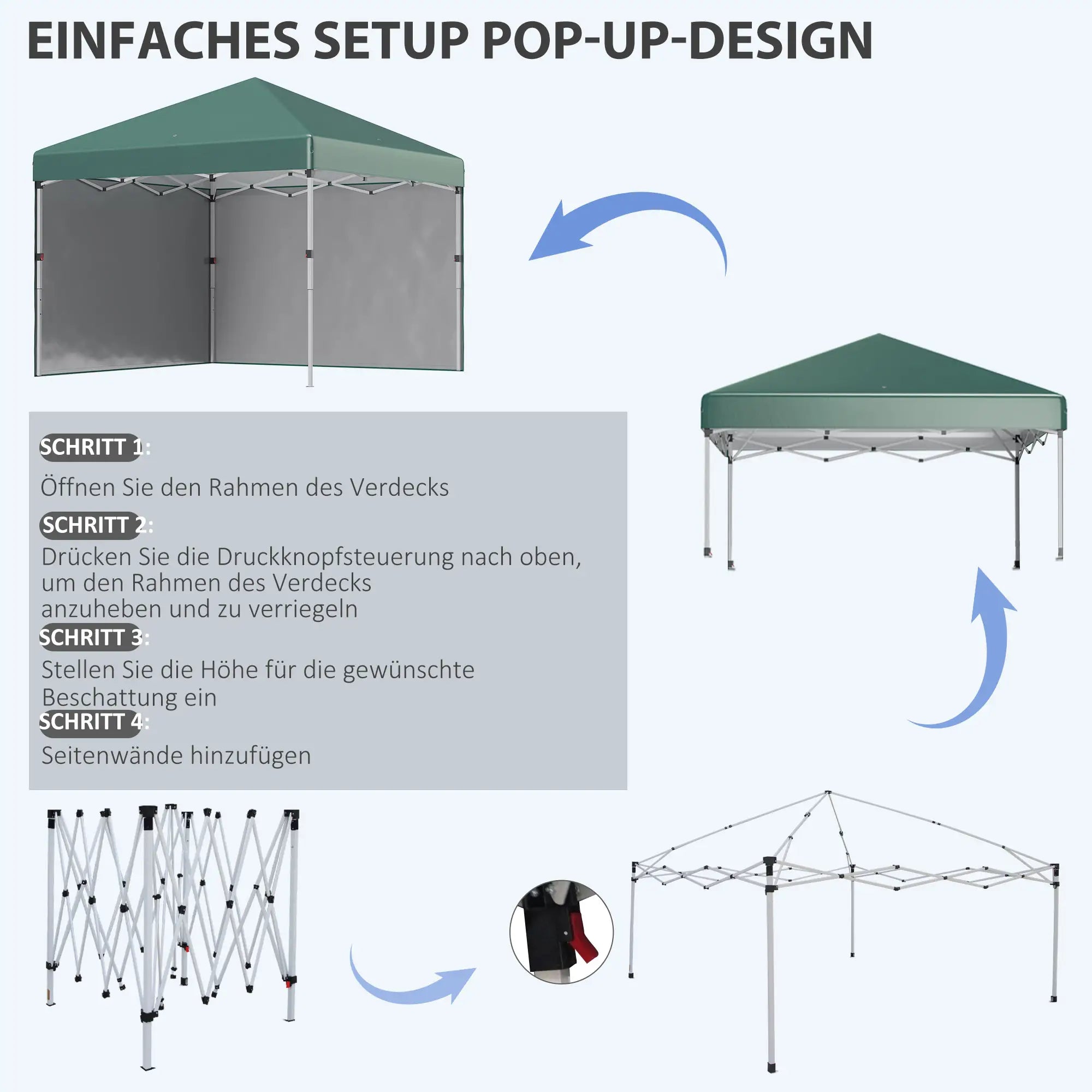 Faltpavillon 3x3 m mit 2 Seitenwänden, UV-Schutz, Grün