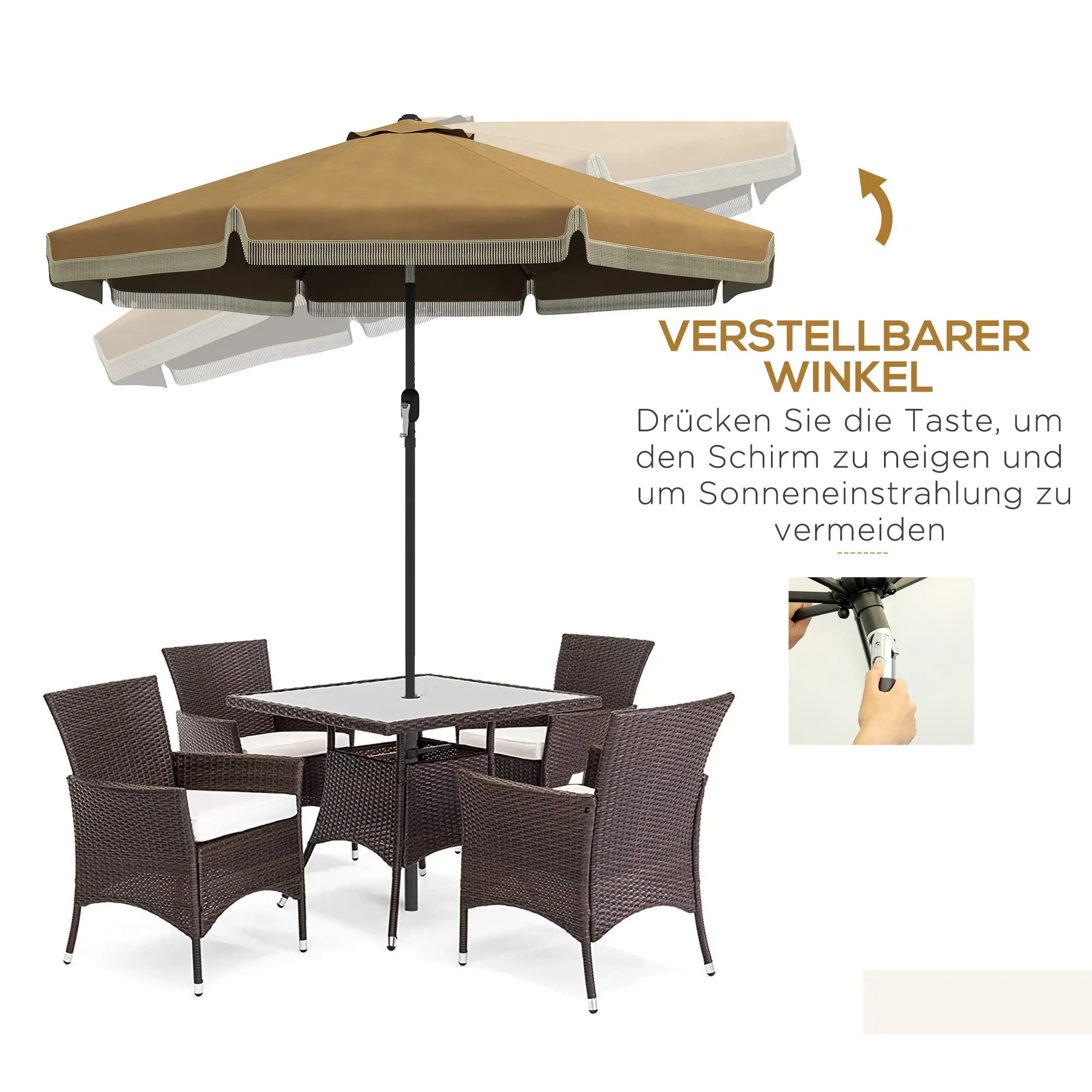 Outsunny Sonnenschirm Ø265?cm Khaki mit Fransen