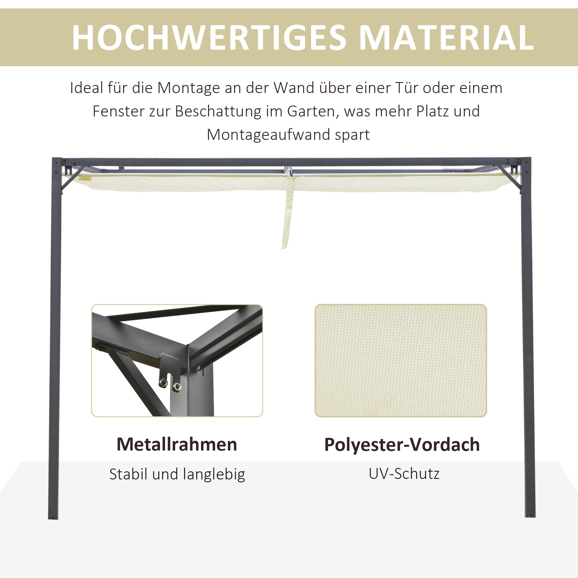 Outsunny Pergola Pavillon 3 x 3 m Gartenpavillon BBQ-Pavillon mit Stoffdach Terassenüberdach wetterfest Wand Anbau Metall Polyester Cremeweiß