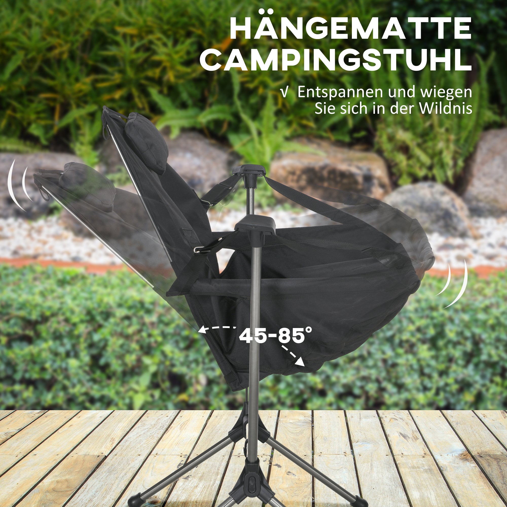 Outsunny Camping-Schaukelstuhl, faltbar, verstellbare Rückenlehne, Aluminiumrahmen, 54 x 100 x 101cm, Schwarz