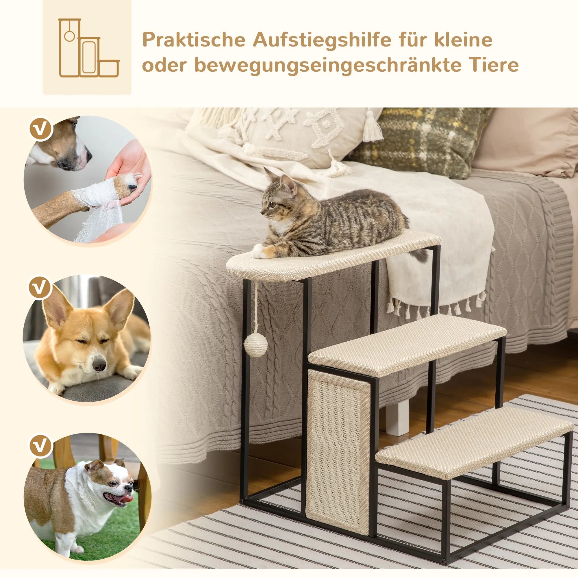 PawHut Katzentreppe Kratzbrett Spielball Aufstiegshilfe Katze