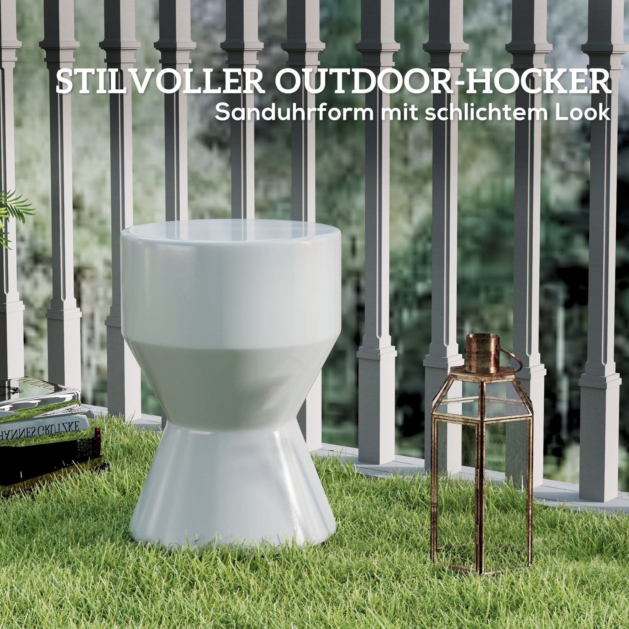 Outsunny Sitzhocker aus Keramik 120kg belastbar Ø33 x 45,5 cm Wetterfest Garten Hocker in Sanduhrform Hellgrau