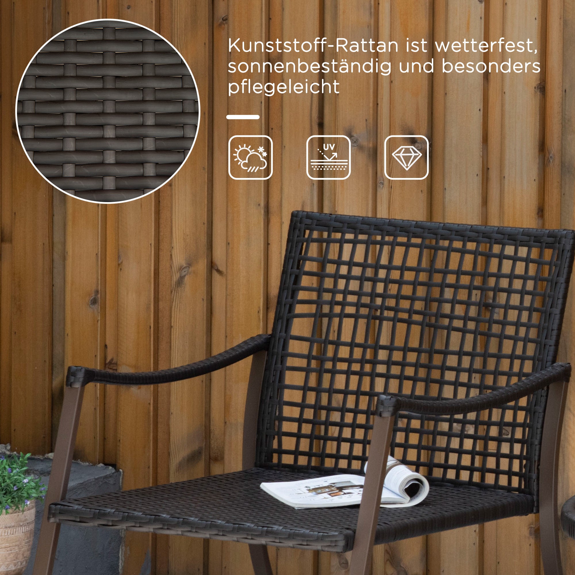 Outsunny Gartenmöbel-Set für 2 Personen, 2 Schaukelstühle, 1 Tisch, inkl. Polster, Braun + Weiß