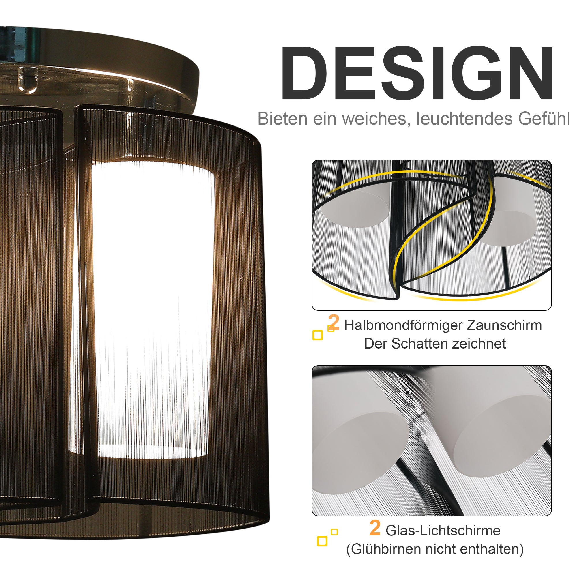 HOMCOM Deckenlampe Deckenleuchte 2-Flammig E27 Badlampe Modern Küchenlampe Lampe für Schlafzimmer, Badezimmer, Küche, Wohnzimmer Weiß Ø47,5 x 33 cm (Ohne Glühbirnen)