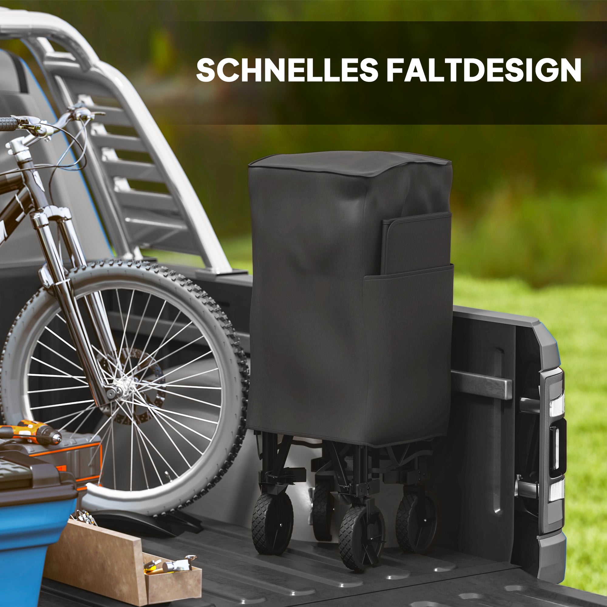 Outsunny Gartenwagen 200 kg belast zweistufige Transportwagen mit herausnehmbare Plane 369,5 Liter Schwarz