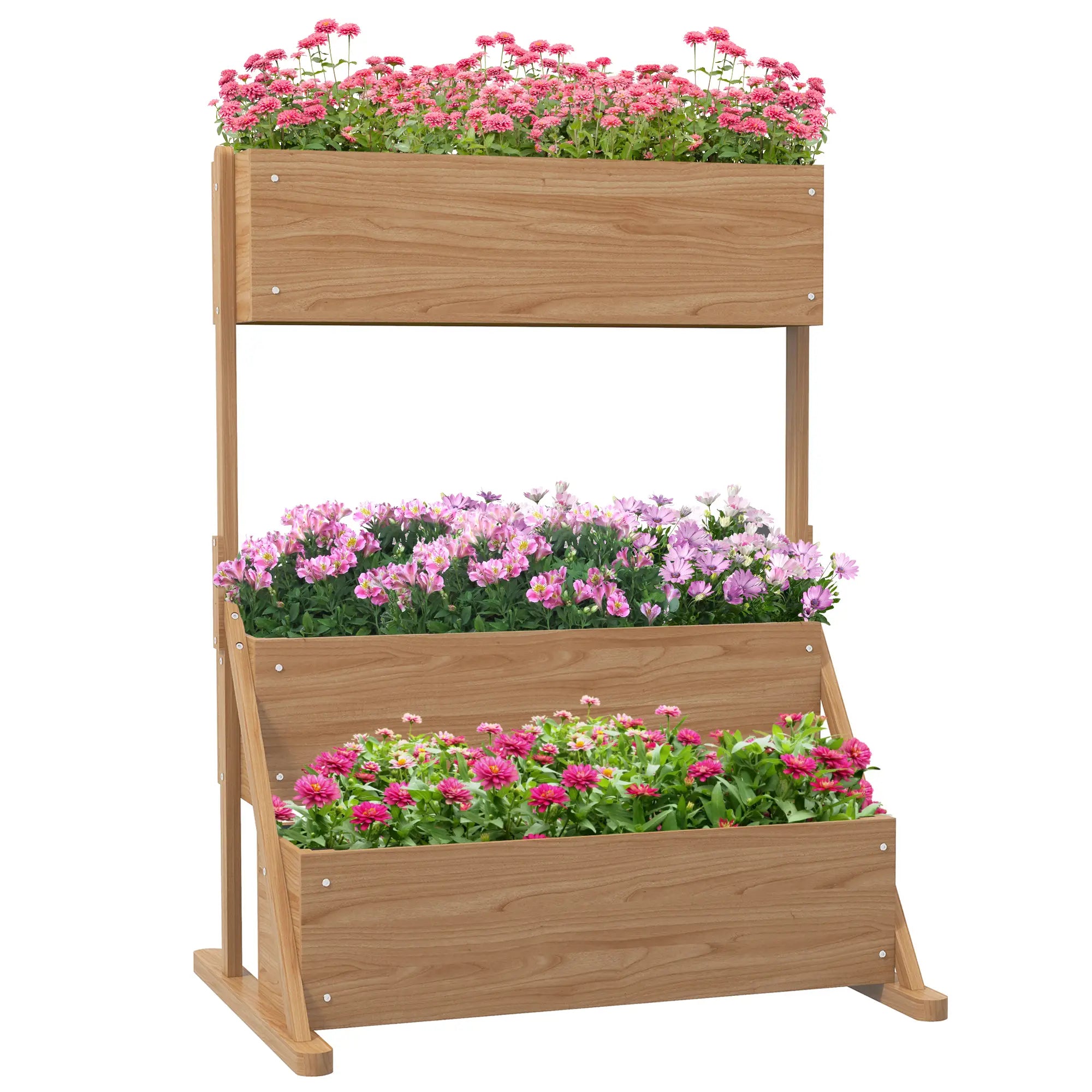 3-stufiges Hochbeet aus Holz mit Vlies, Natur 108?cm
