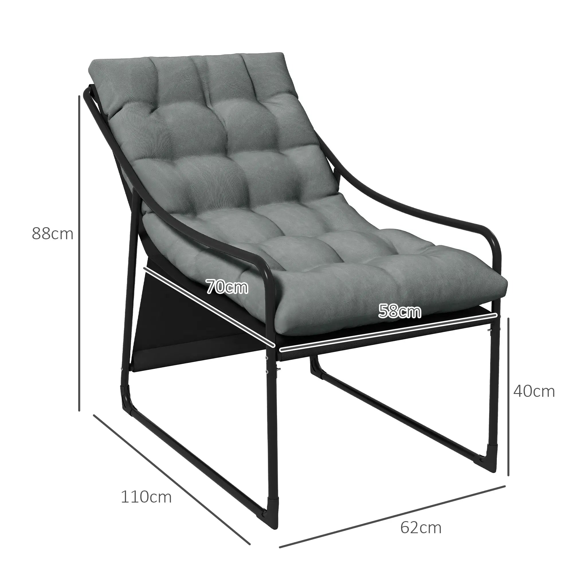 Bequemer Gartensessel mit Kissen & Armlehne, Grau
