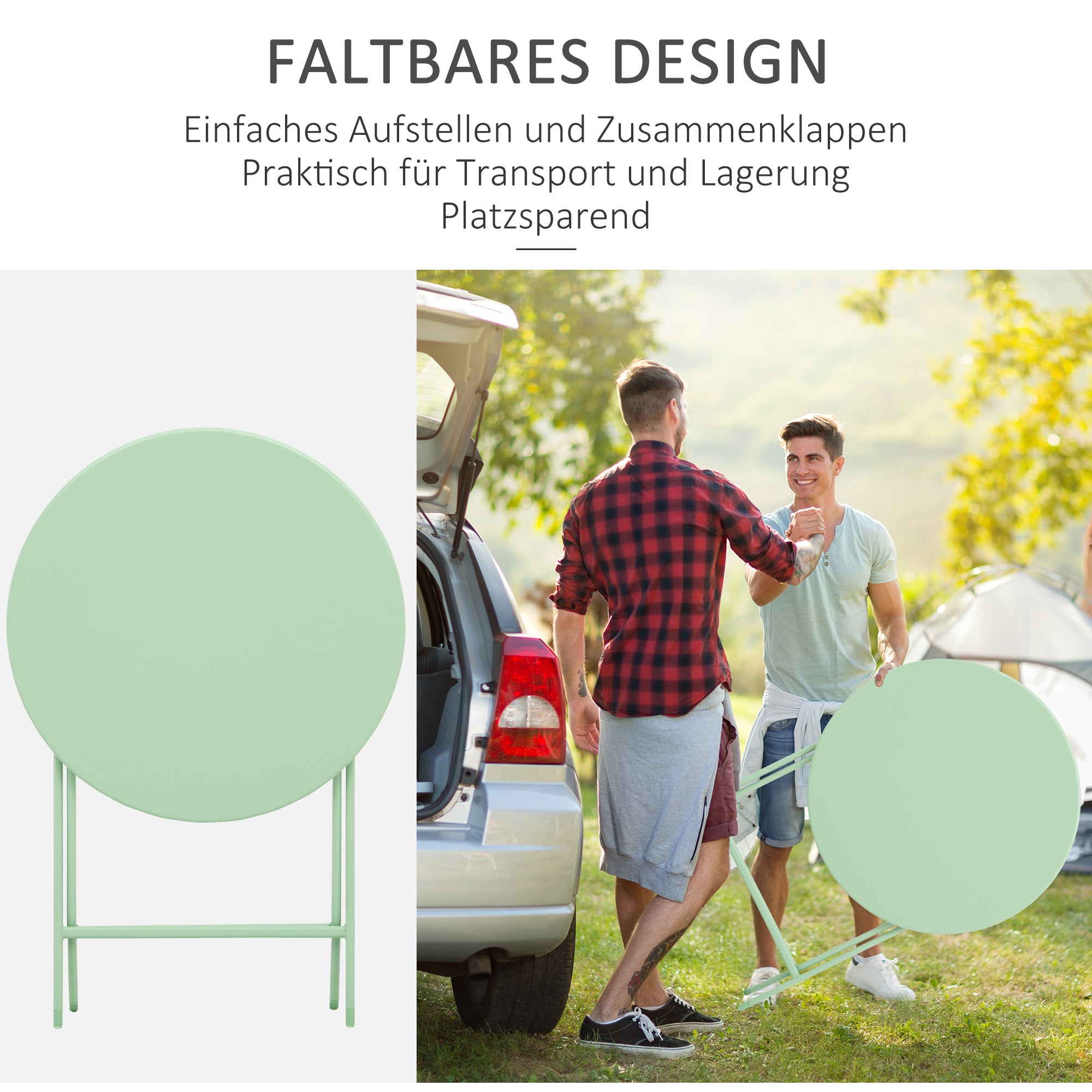 Outsunny Gartenset für 2 Personen Garnitur Balkonmöbel Set Bistrotisch mit 2 Stühlen  für Hof Garten klappbar Grün