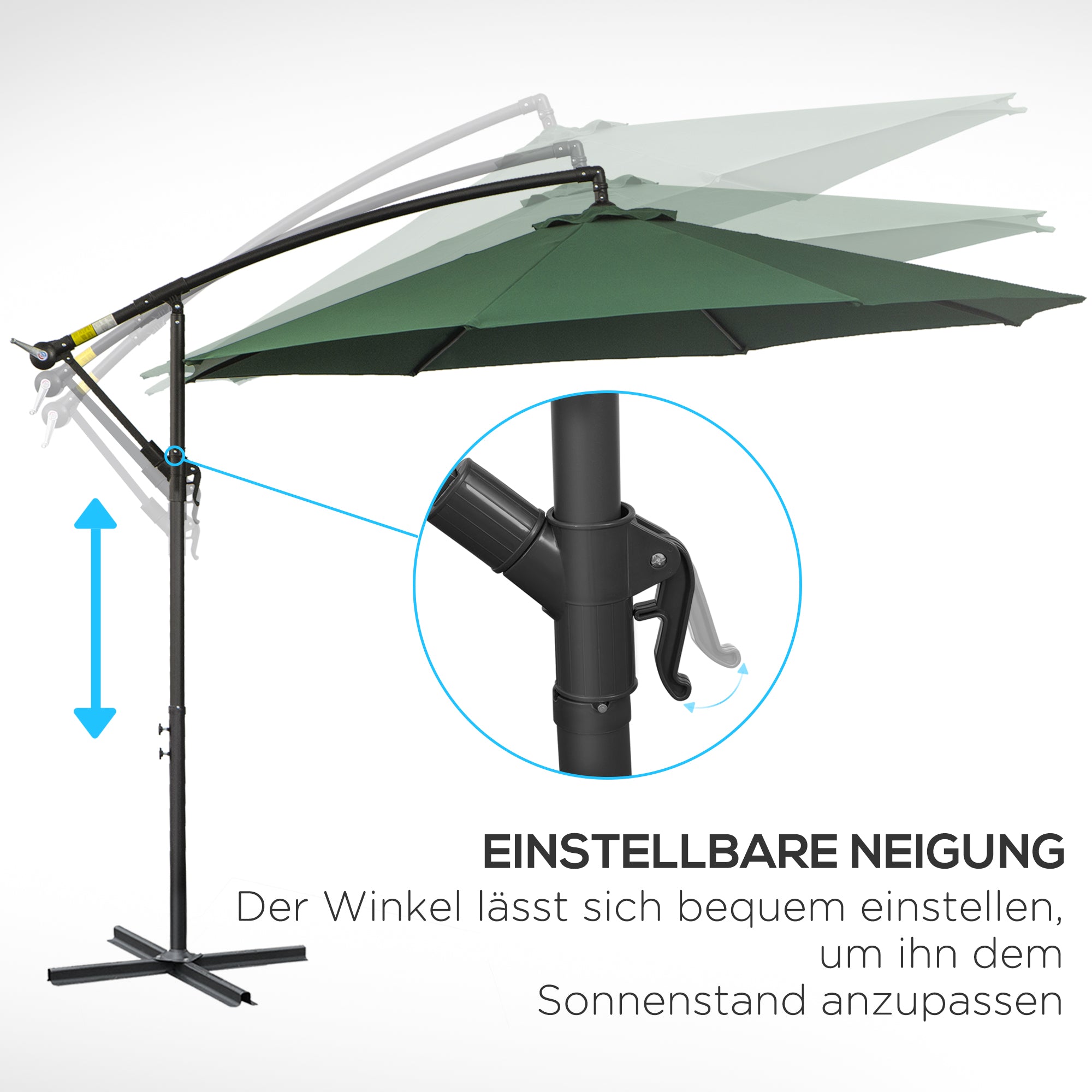 Outsunny Sonnenschirm mit Handkurbel Wetterbeständig 3 m x 3 m x 2,5 m XXL Grün