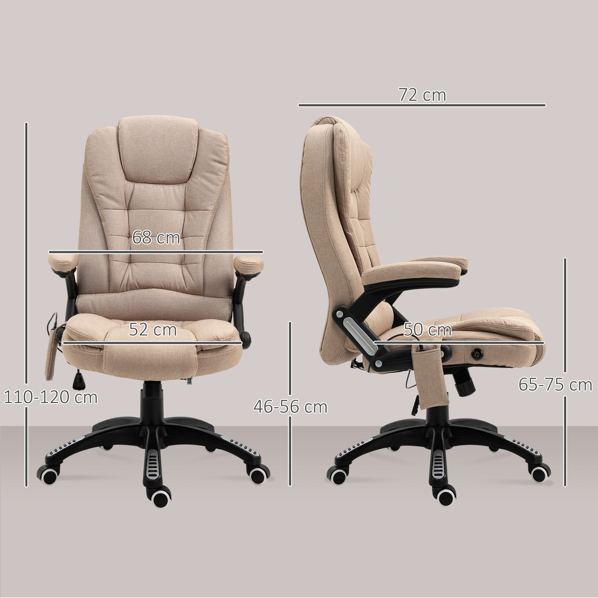 Vinsetto Massagesessel mit Wärmefunktion, Ergonomischer Schreibtischstuhl, höhenverstellbar, 68L x 72B x 110-120 cm, Braun