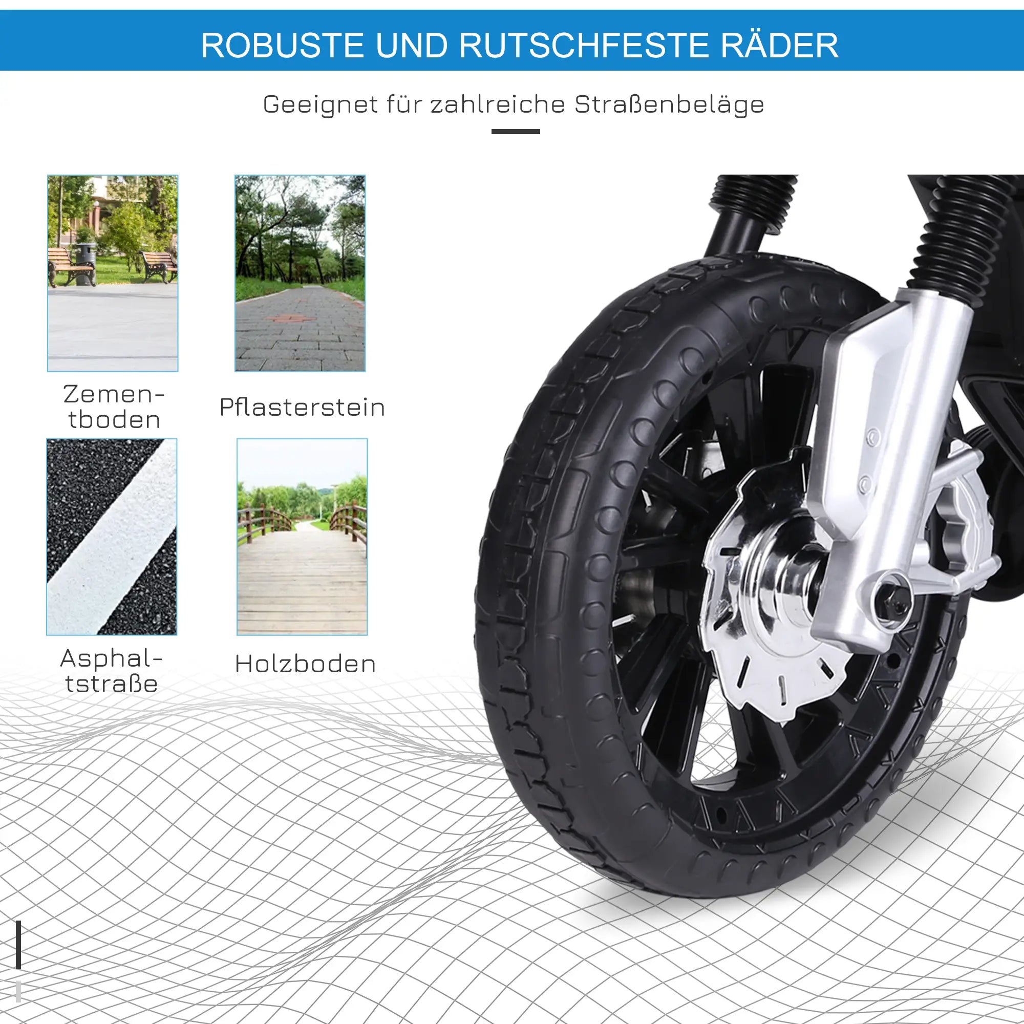 HOMCOM Kindermotorrad Elektrofahrzeug mit Licht Musik Stützrädern Blau
