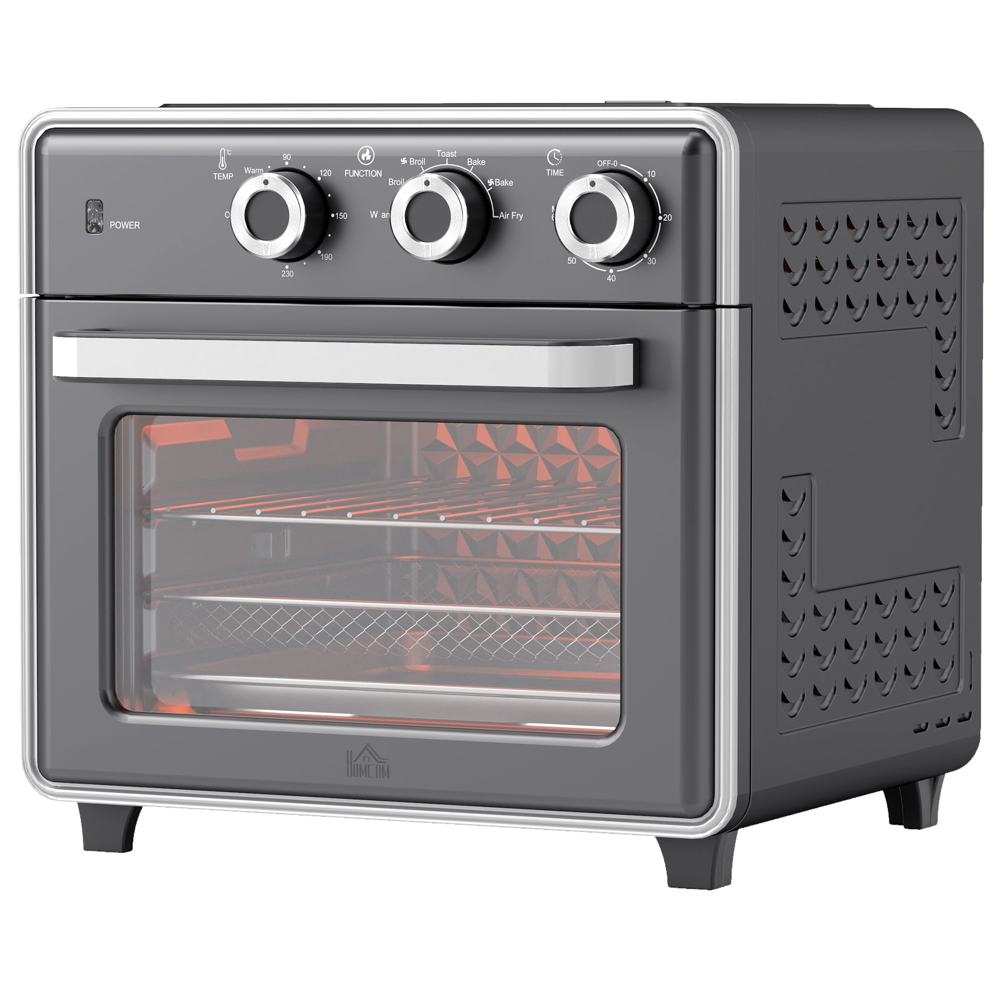 HOMCOM Minibackofen, 20L, 5 Funktionen, 360° Heißluft, Grillrost, Krümelblech, Grau