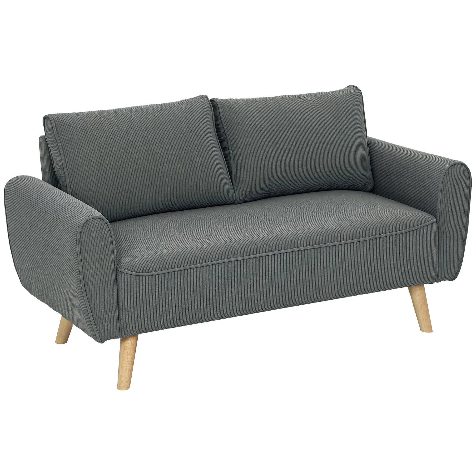 HOMCOM Zweisitzer Sofa Cord tiefe Sitze abnehmbare Kissen Dunkelgrau