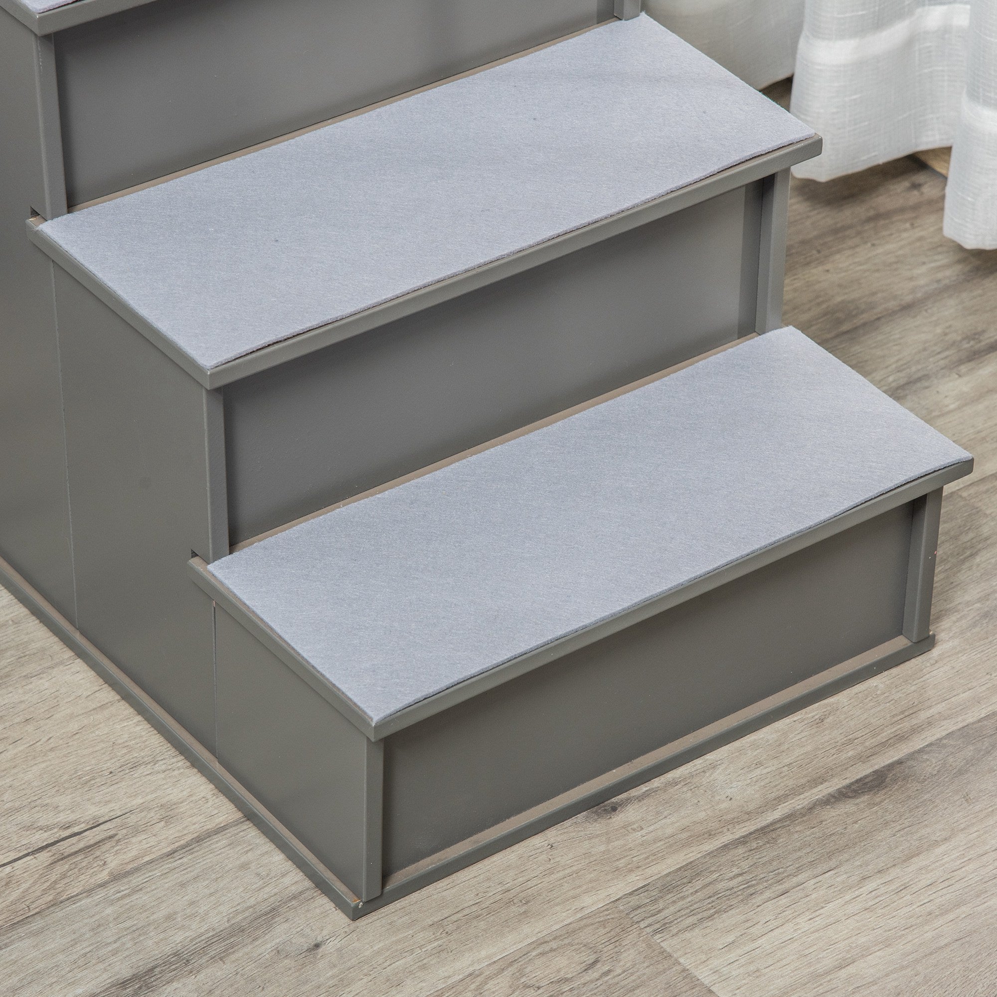 PawHut Haustiertreppe, für Hunde/Katzen, 4-stufig, Kurzplüsch, bis 30 kg, 40 x 59 x 54,2 cm, Grau