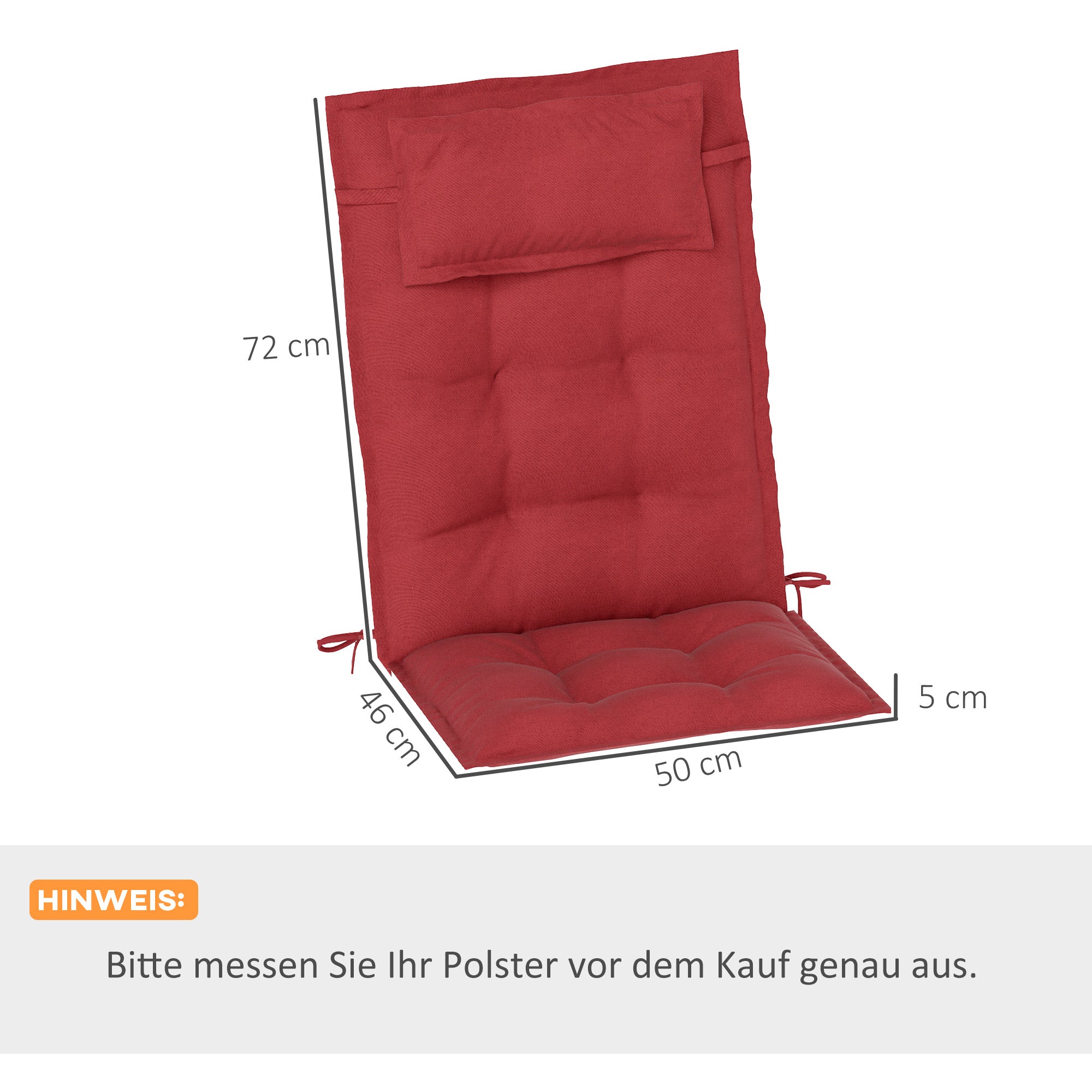 Outsunny 2er Set Auflage für Sonnenliege Wasserabweisend Liegenauflage für Gartenliege Polsterauflage 50x116x5 cm, Weinrot