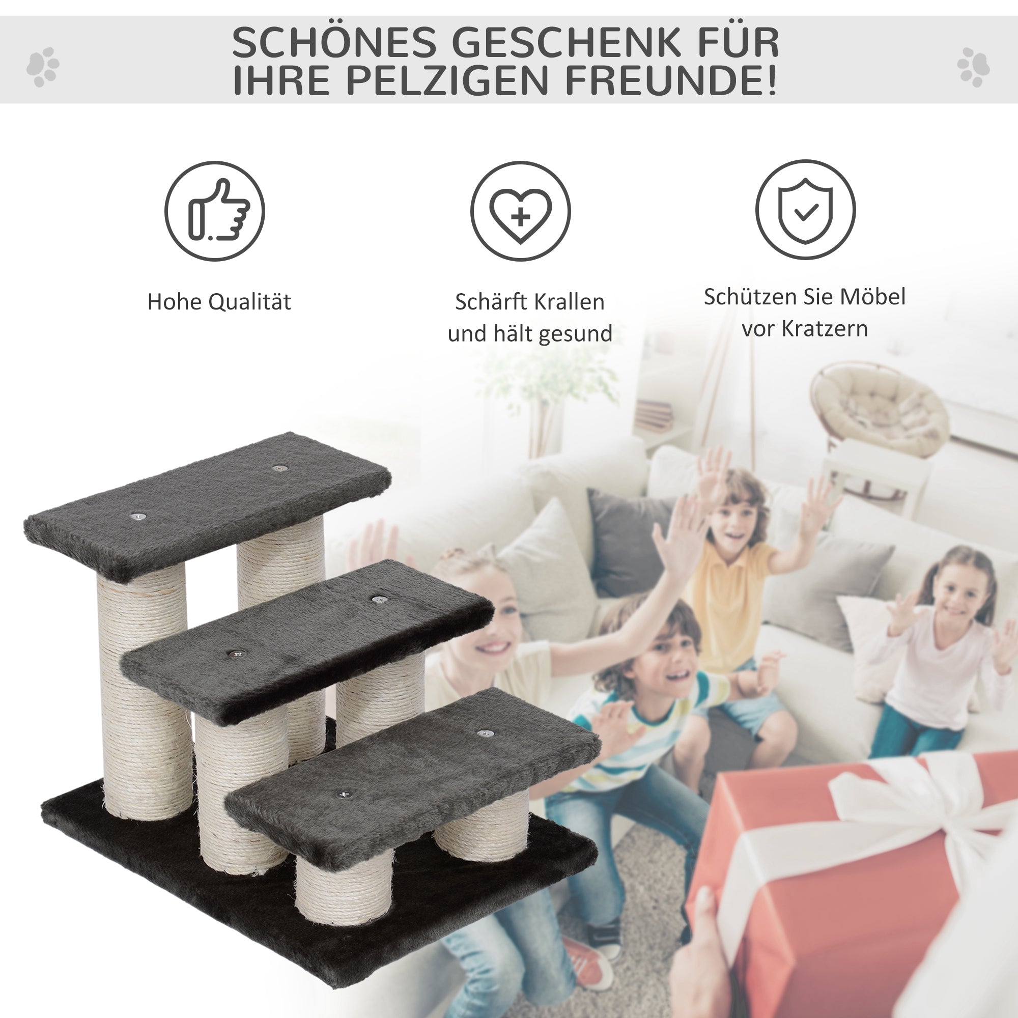 PawHut Hundetreppe 3 Stufen 34 cm Hoch Haustiertreppe für Hunde Katze Katzentreppe Hunderampe Einstiegshilfe für Bett, Sofa, Couch Dunkelgrau