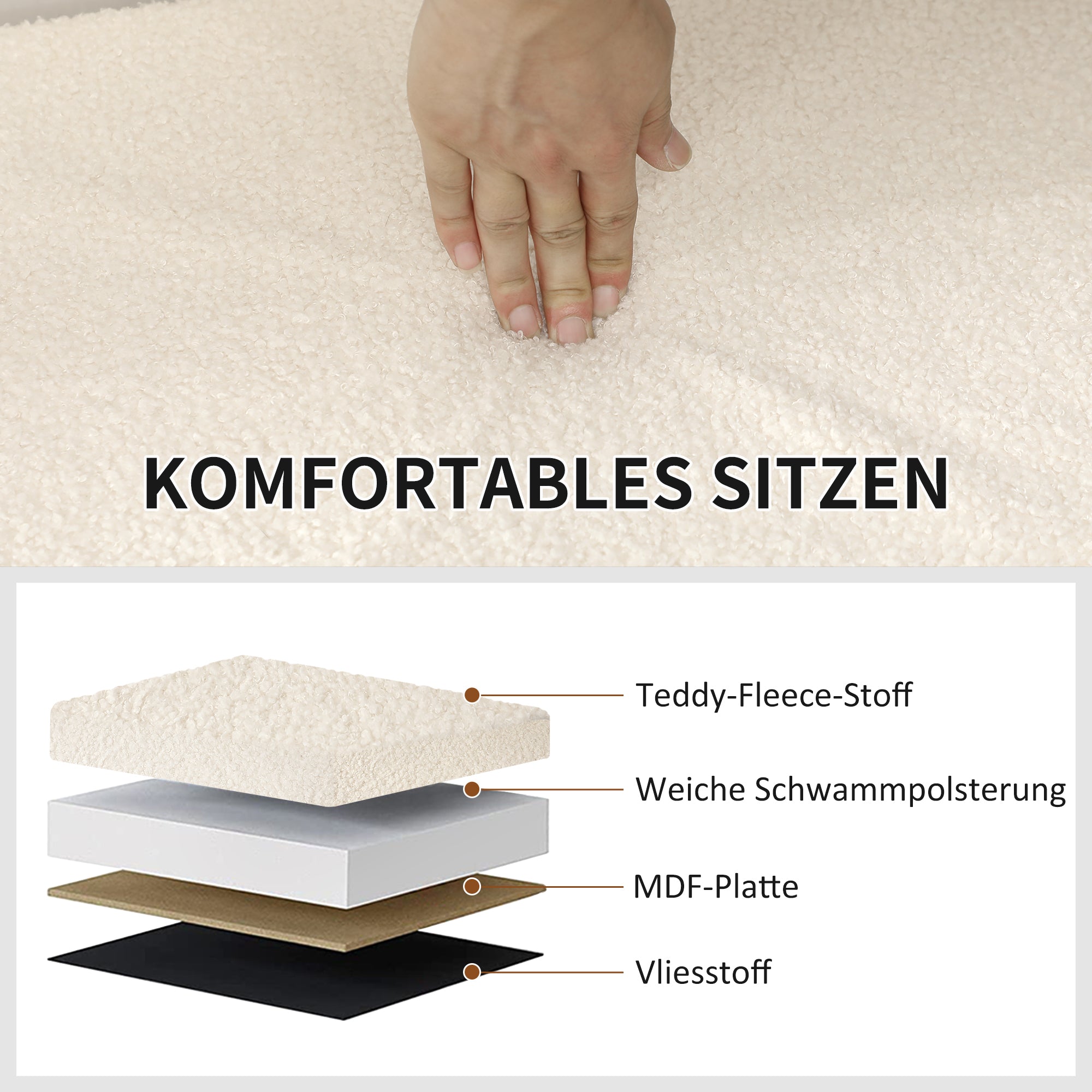 HOMCOM Aufbewahrungshocker, Polsterbank mit Stauraum und Deckel für Wohnzimmer, Schlafzimmer, Flur, Cremeweiß