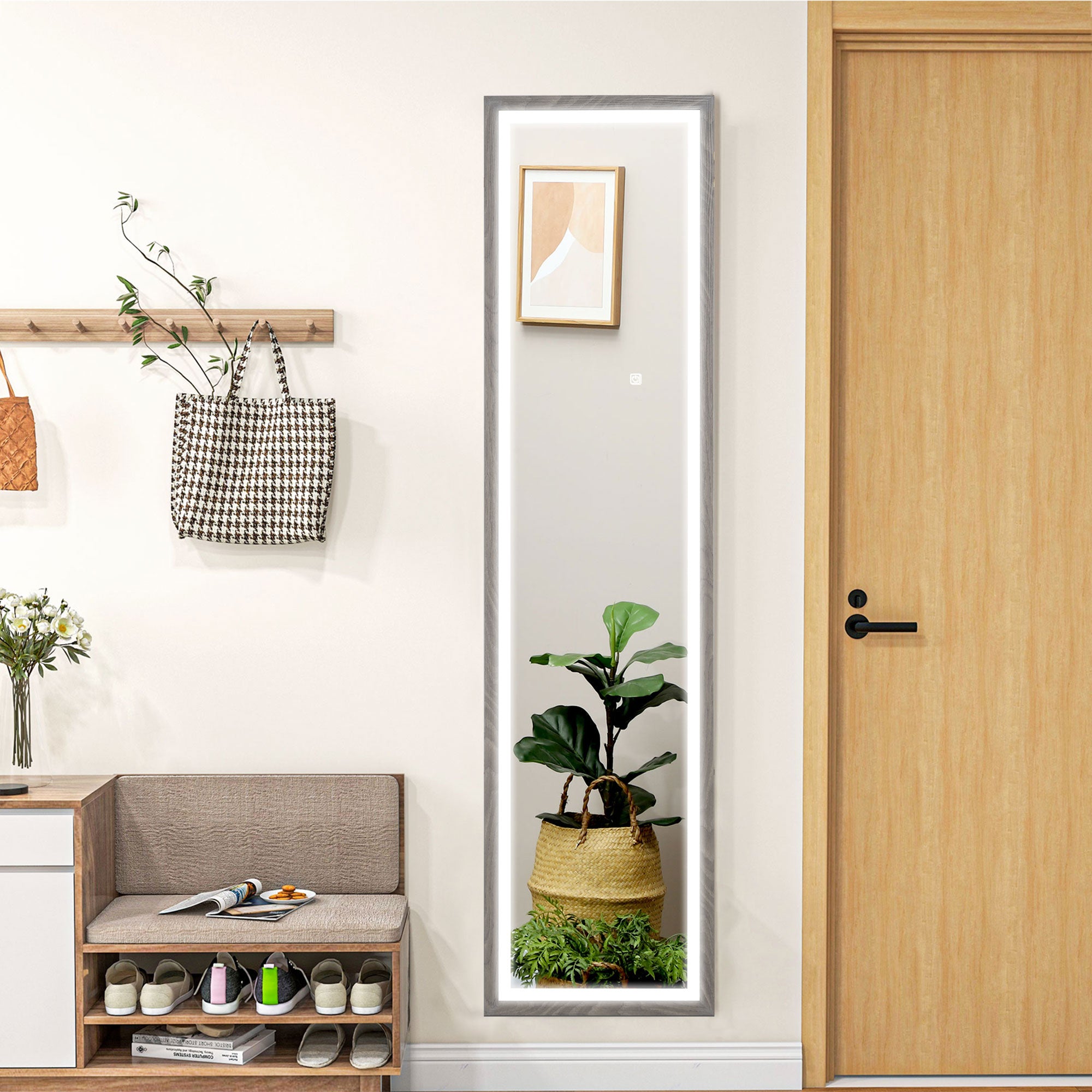 HOMCOM LED Ganzkörperspiegel, 40 x 160 cm, Touch-Steuerung, dimmbar, 3 Farben,  Grau