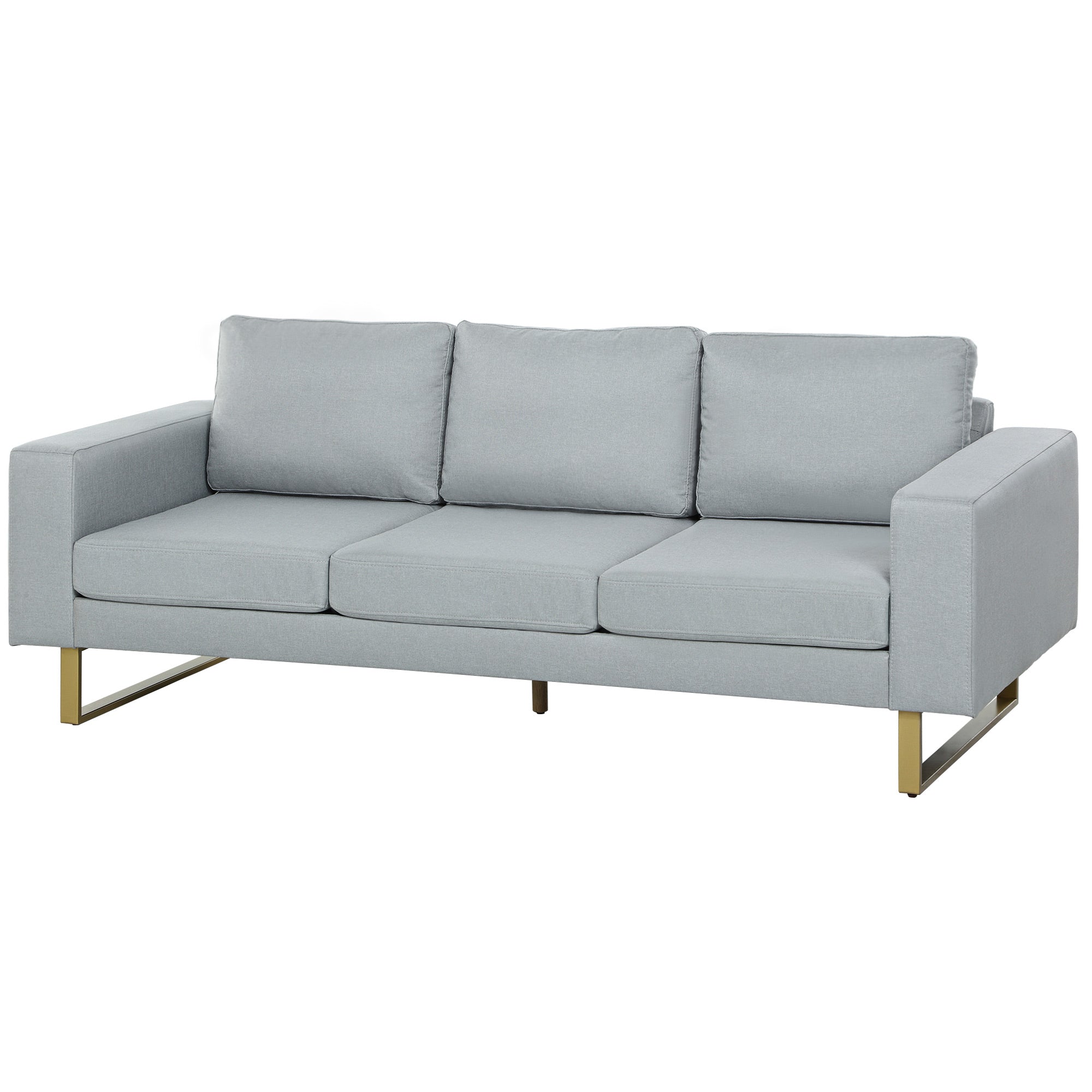 HOMCOM 3-Sitzer-Sofa, Couch mit Vollholzrahmen, Metallbeine, schlichtes Design, Hellgrau