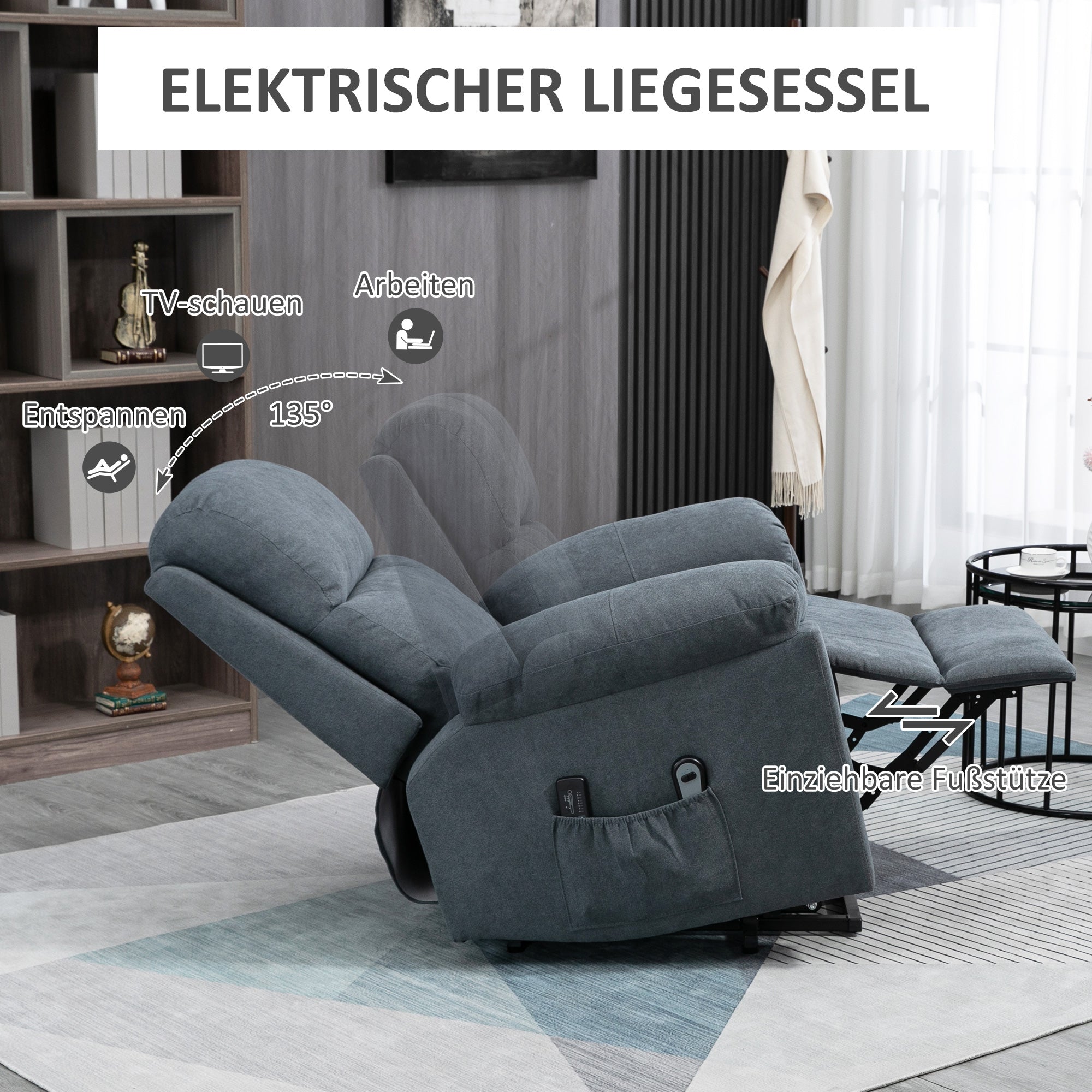 HOMCOM Massagesessel mit Aufstehhilfe, Pflegesessel mit Aufstehhilfe, 8 Vibrationsmotoren, inkl. Fernbedienung, grau