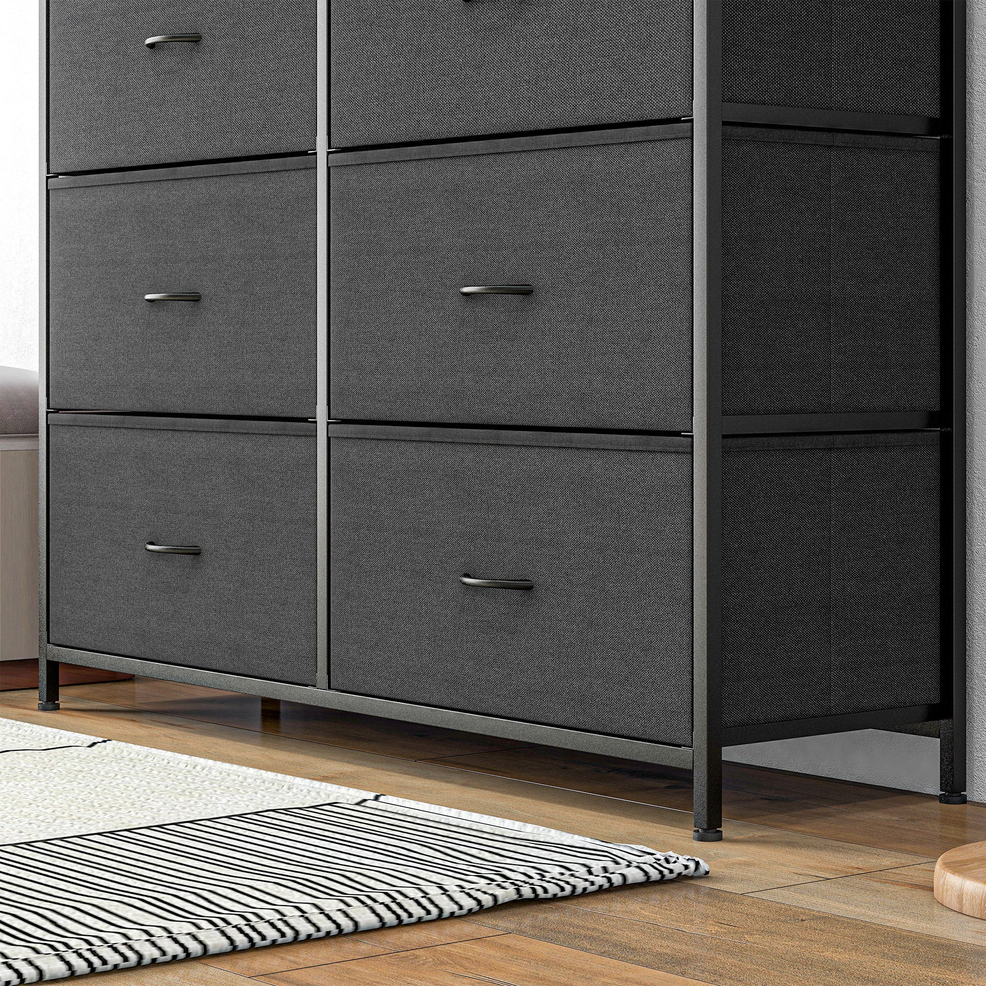 HOMCOM Kommode, Sideboard mit Stoffschubladen, 10 Fächer, Metallrahmen, 100x30x100cm, Schwarz