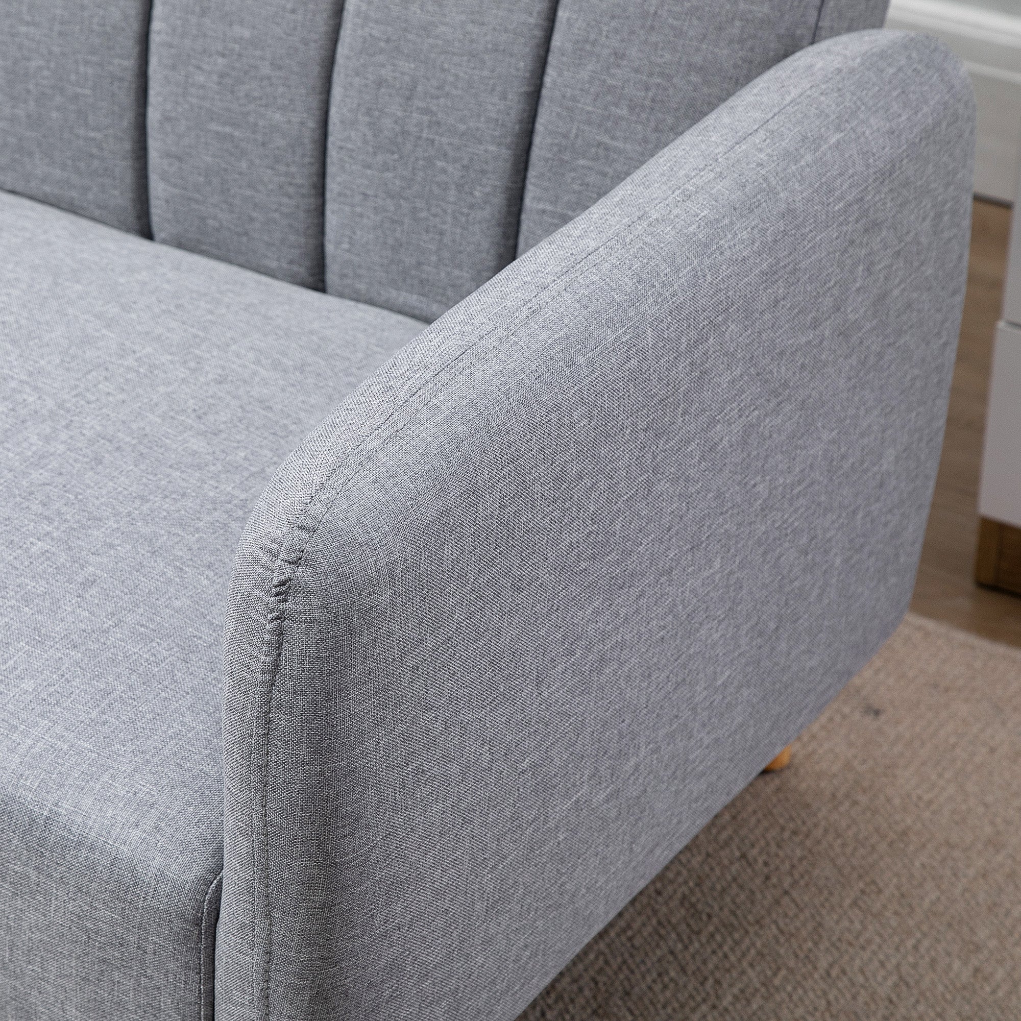 HOMCOM Schlafsofa, 2-Sitzer Stoffsofa, Sofa mit Schlaffunktion, leinenartiges Polyester, Kautschukholz, 173 x 75 x 73 cm, Grau