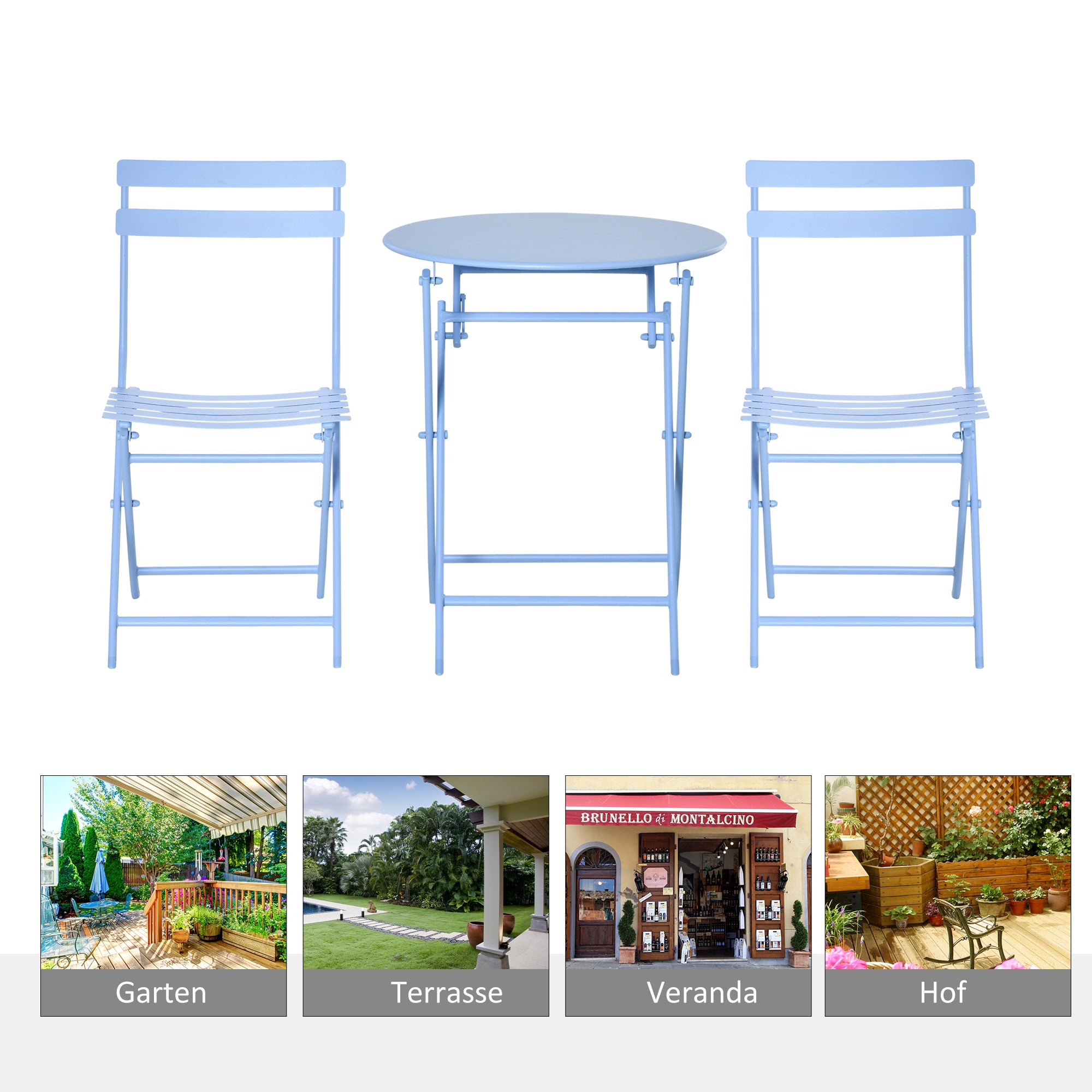 Outsunny Bistroset für 2 Personen Balkonmöbel Set patio Hof Garten Hellblau