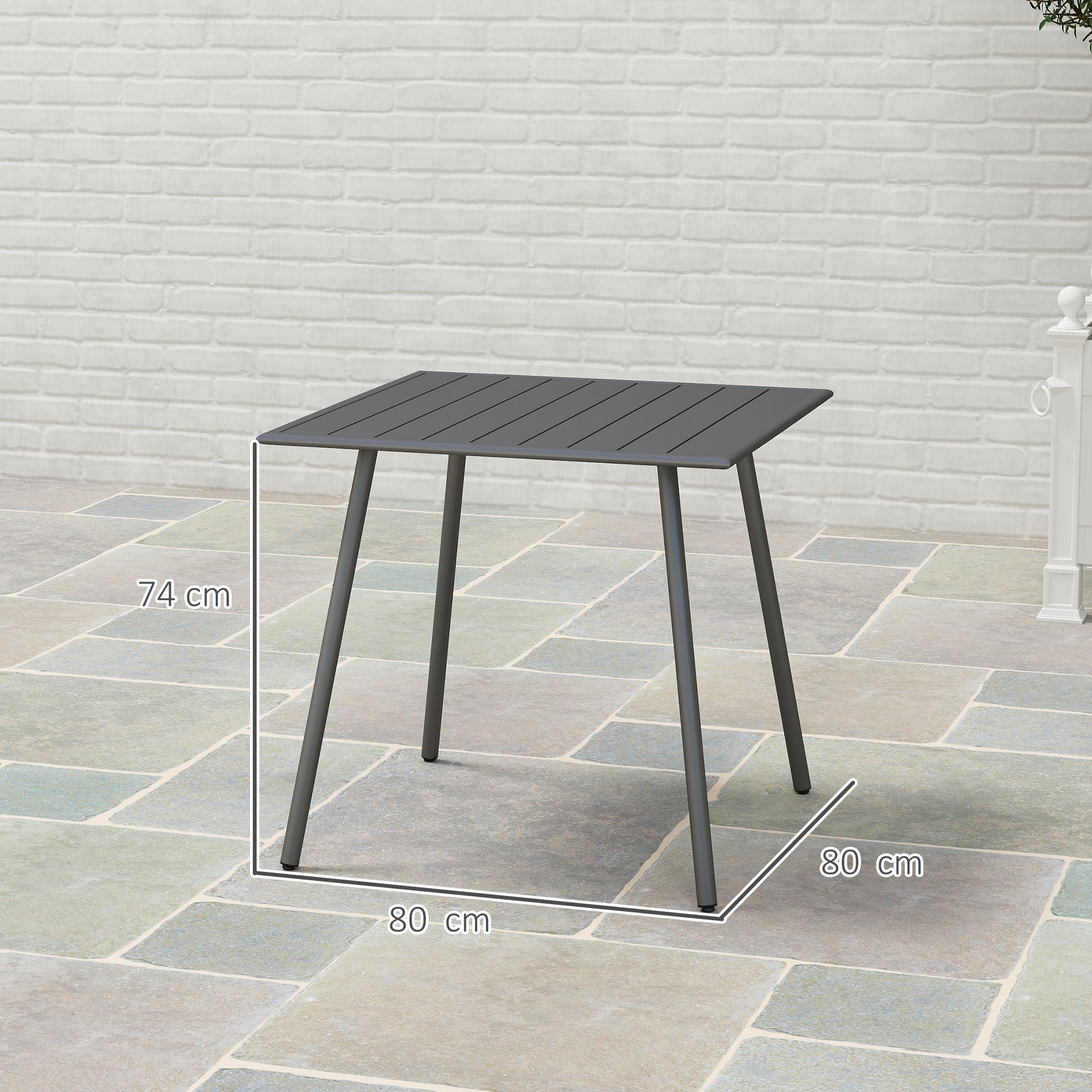 Outsunny Gartentisch, Outdoor-Esstisch für 4 Personen, Stahlrahmen, leicht zu reinigen, rostbeständig, 80 x 80 x 74 cm, Grau