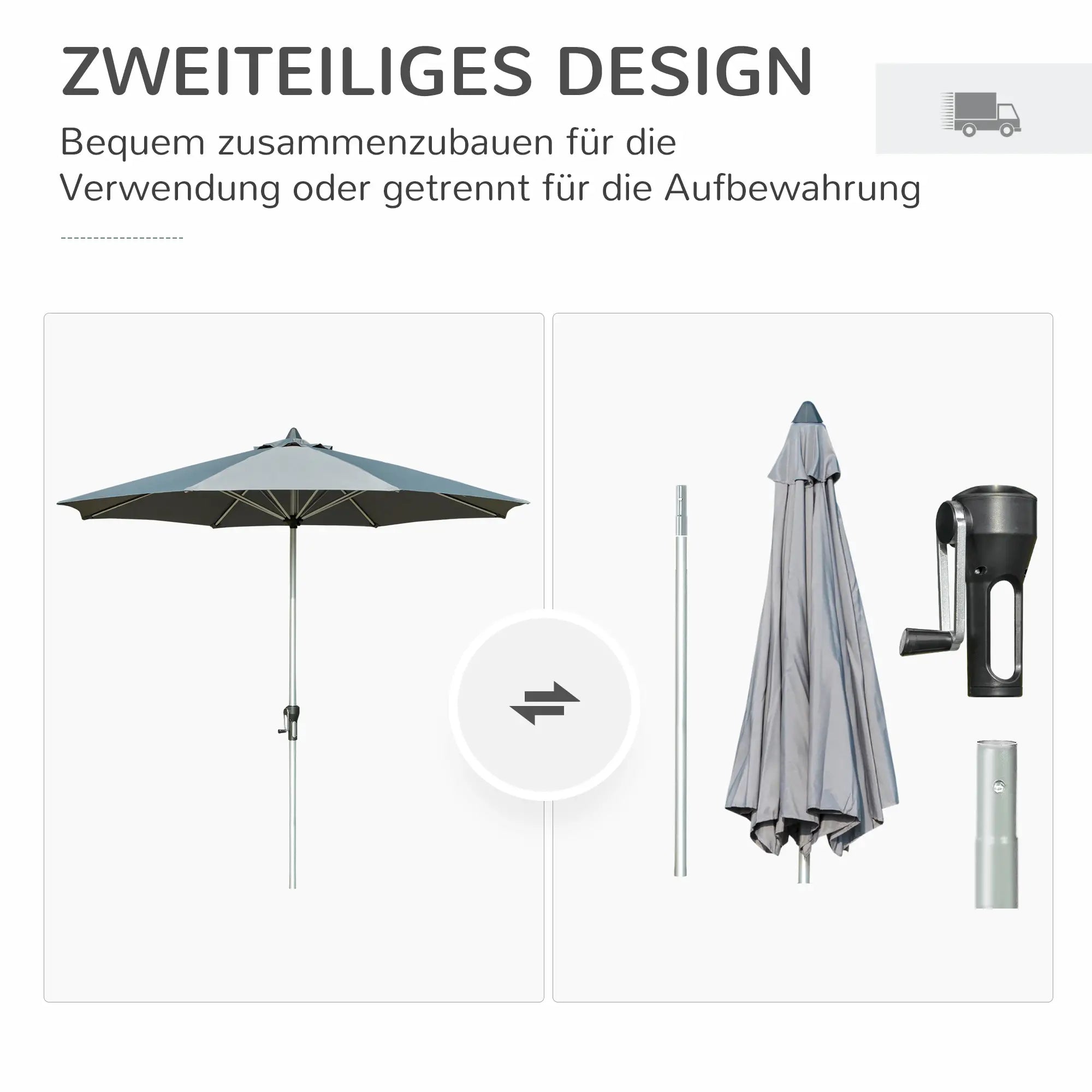 Outsunny Sonnenschirm 2,7?m Dunkelgrau mit Kurbel & UV-Schutz