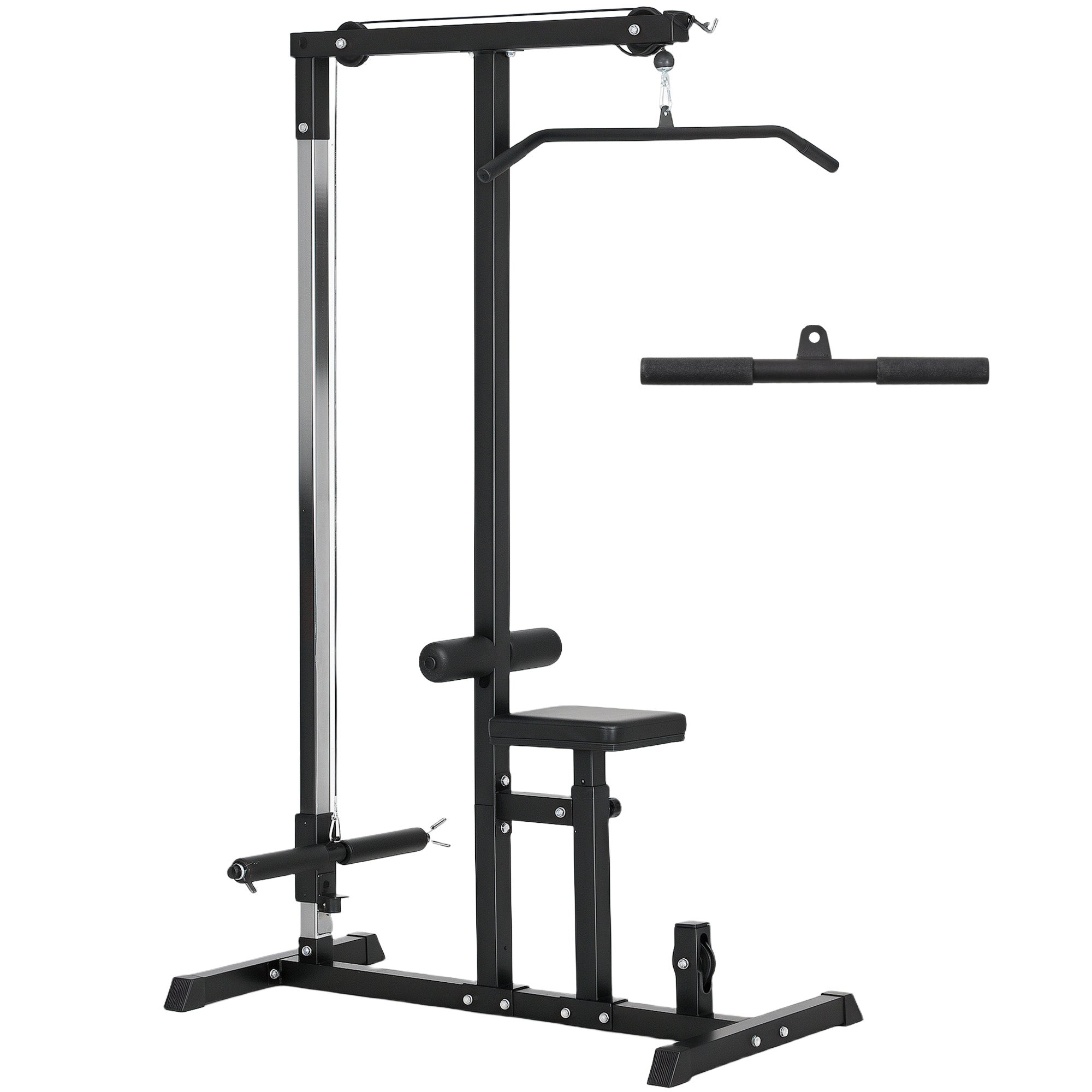 HOMCOM Kraftstation mit Riemenscheibe Sitz verstellbar und mehreren Kabelpositionen Stahl Schwarz 107 x 120 x 190 cm