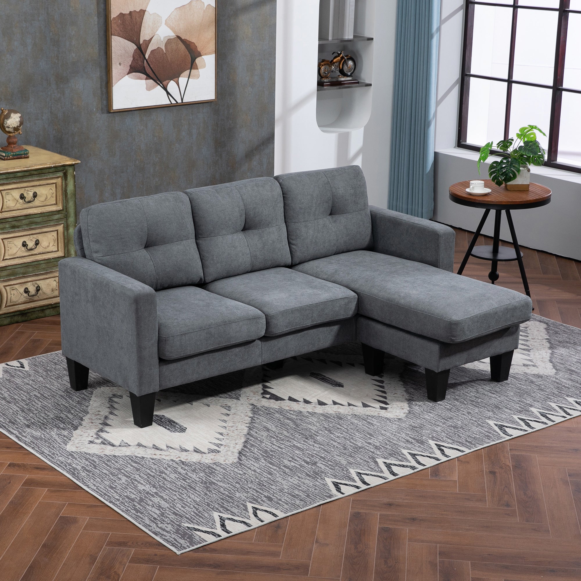 HOMCOM Ecksofa in L-Form, beidseitig anbringbare Chaiselongue, Polstersofa, Dunkelgrau