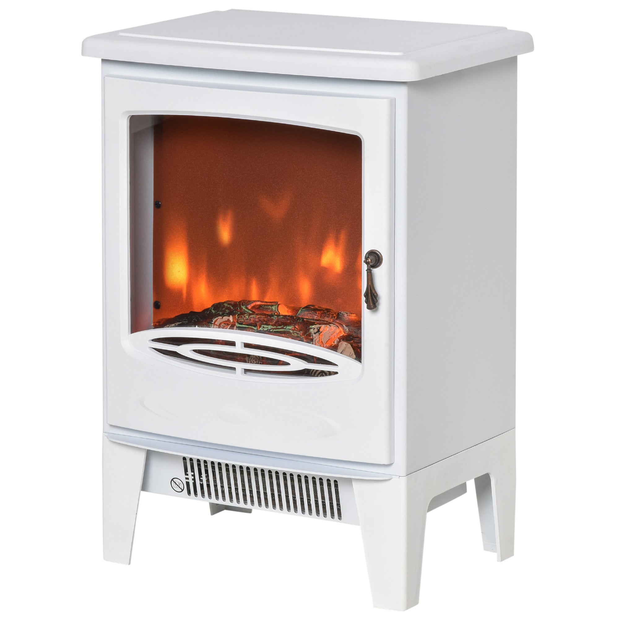 HOMCOM LED Elektrokamin Standkamin Kaminofen mit Flammeneffekt 900/1800W Metall ABS-Kunststoff Glas Weiß 39 x 26 x 54,8 cm